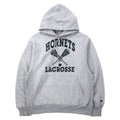 Champion anni 2000 felpa con cappuccio Premium Reverse Weave, taglia M, grigio, cotone, interno felpato, HORNETS LACROSSE, stampa a tre livelli con logo ad arco, PREMIUM REVERSE WEAVE