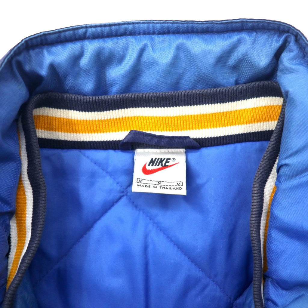 NIKE anni '90 logo Swoosh giacca imbottita in nylon M blu navy, ricamo logo posteriore, fodera trapuntata, etichetta argento