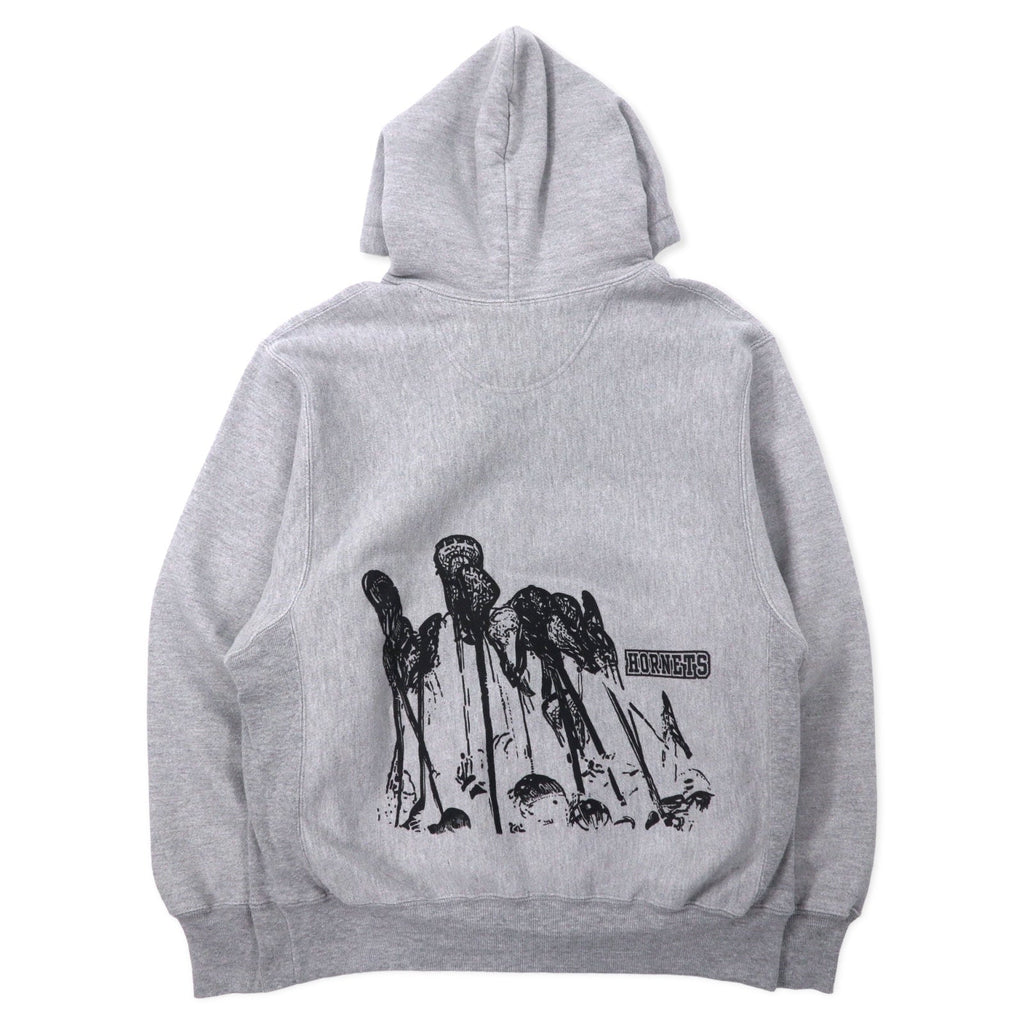 Champion anni 2000 felpa con cappuccio Premium Reverse Weave, taglia M, grigio, cotone, interno felpato, HORNETS LACROSSE, stampa a tre livelli con logo ad arco, PREMIUM REVERSE WEAVE