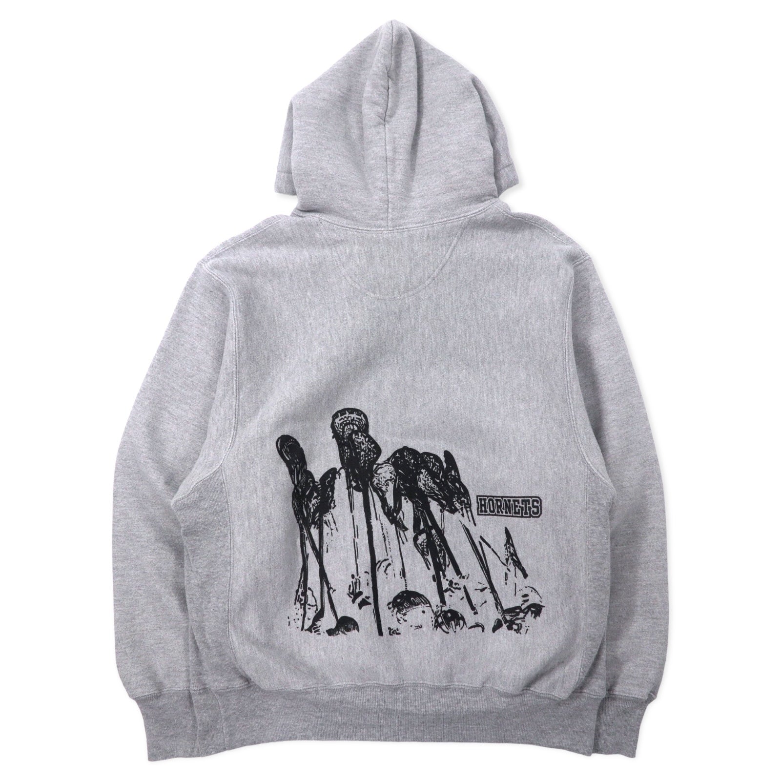 Champion anni 2000 felpa con cappuccio Premium Reverse Weave, taglia M, grigio, cotone, interno felpato, HORNETS LACROSSE, stampa a tre livelli con logo ad arco, PREMIUM REVERSE WEAVE