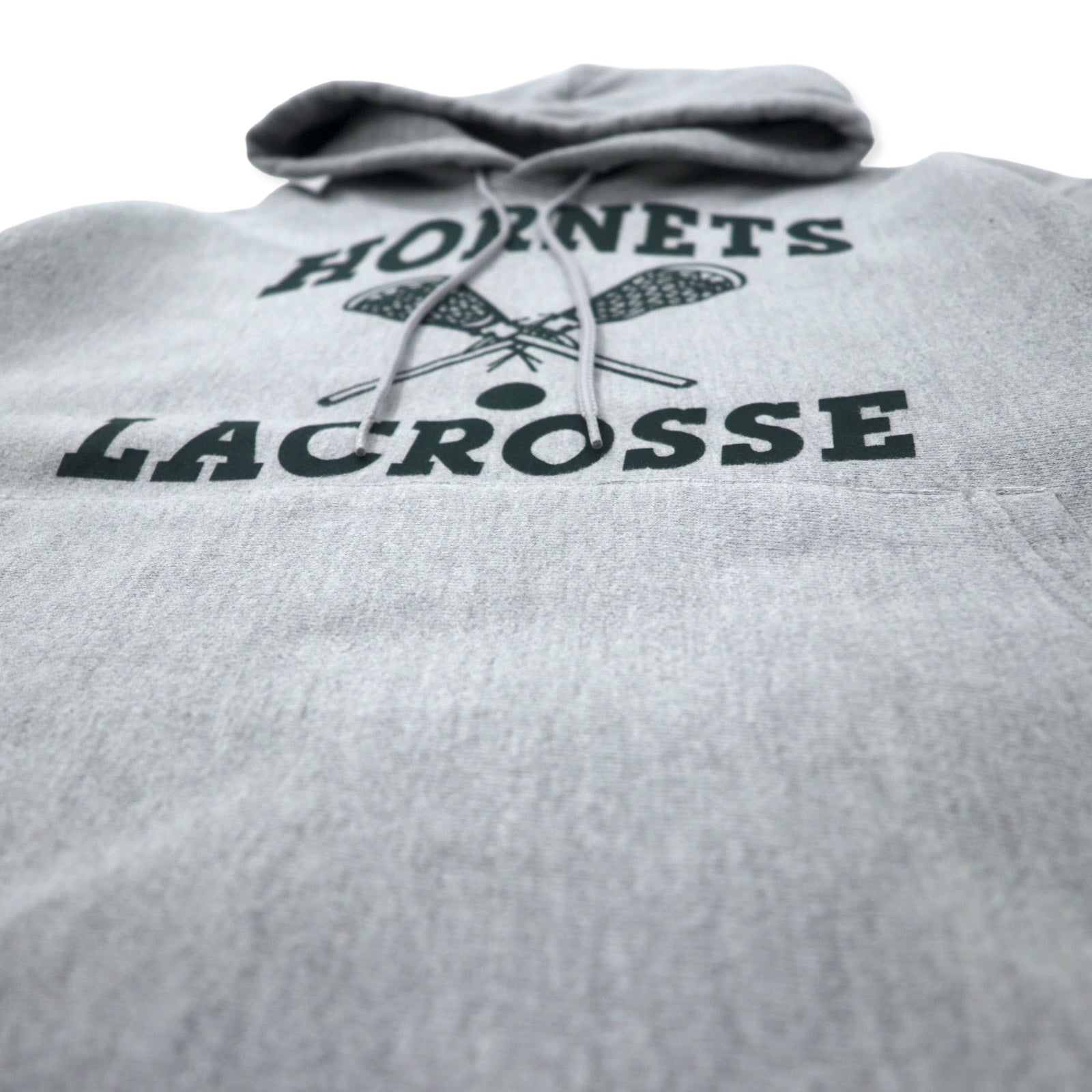 Champion anni 2000 felpa con cappuccio Premium Reverse Weave, taglia M, grigio, cotone, interno felpato, HORNETS LACROSSE, stampa a tre livelli con logo ad arco, PREMIUM REVERSE WEAVE