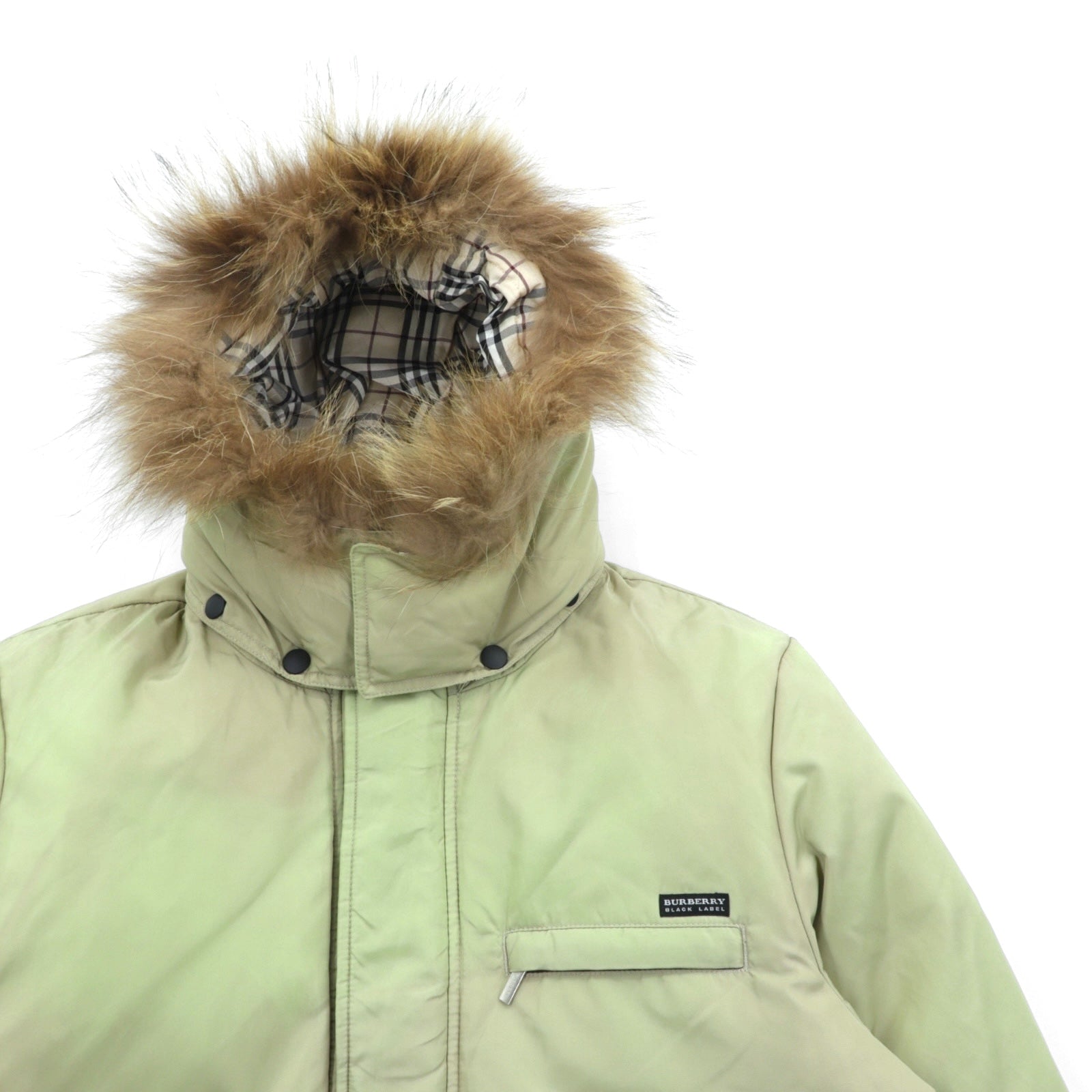 BURBERRY BLACK LABEL ホワイトグース ダウンジャケット M ファー フード着脱 BMP60-320-44 コヨーテファー ホワイトグースダウン 内側ノバチェック