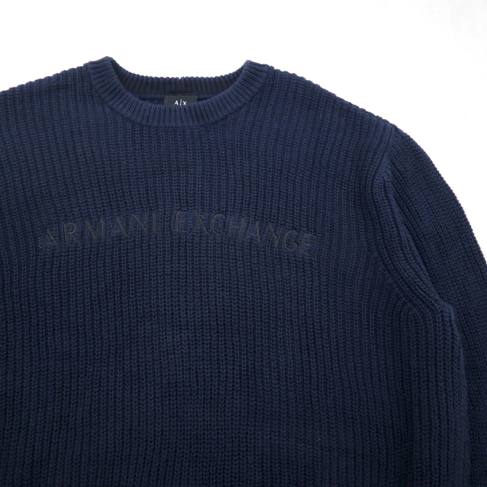 A|X ARMANI EXCHANGE ワッフル セーター コットン ニット M ネイビー 畦編み