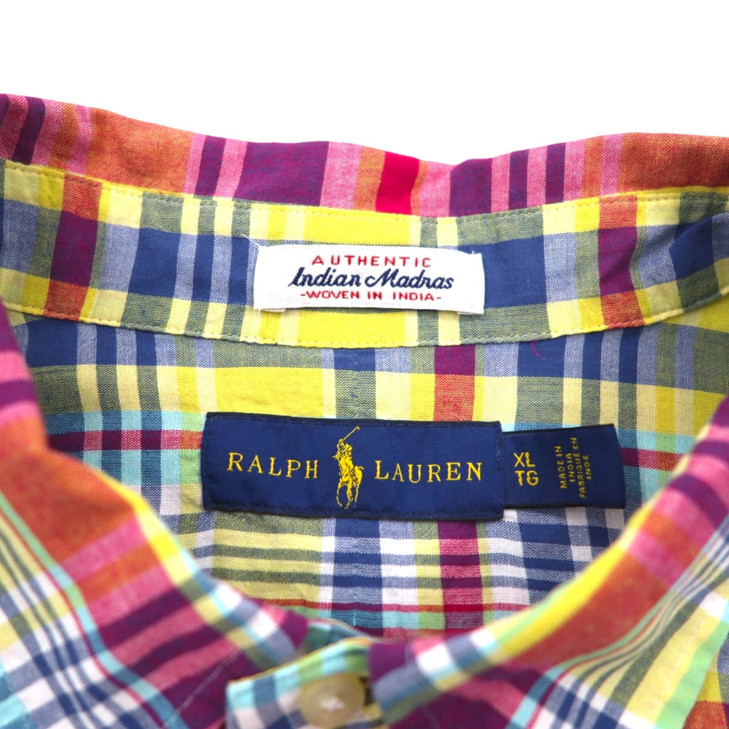 RALPH LAUREN Indian Madras Camicia button-down XL a quadri multicolore cotone ricamo pony piccolo Nuova con etichette