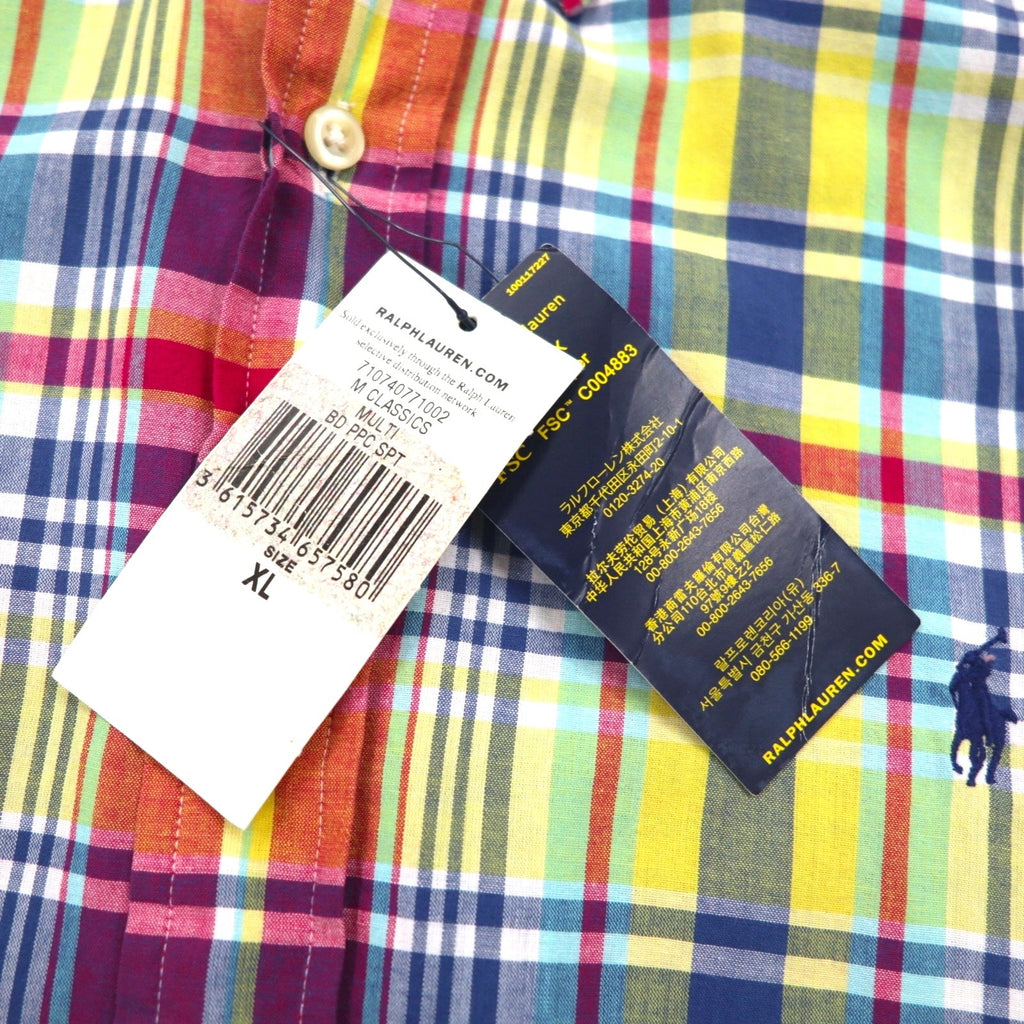 RALPH LAUREN Indian Madras Camicia button-down XL a quadri multicolore cotone ricamo pony piccolo Nuova con etichette