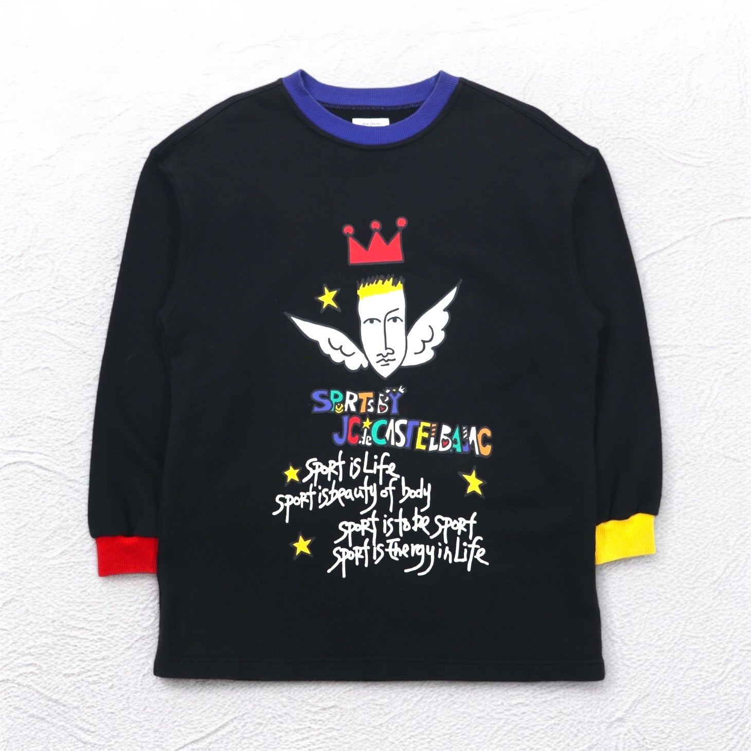 Castelbajac sport anni '90 felpa con stampa personaggio, taglia M, colore nero, in cotone.