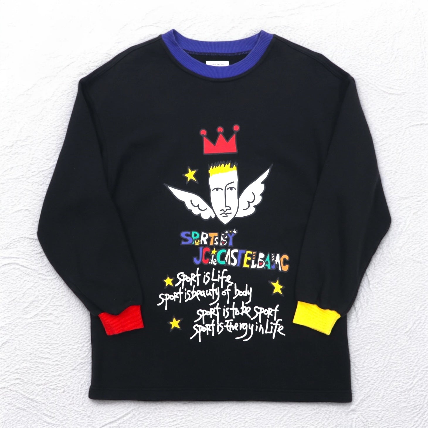 Castelbajac sport anni '90 felpa con stampa personaggio, taglia M, colore nero, in cotone.