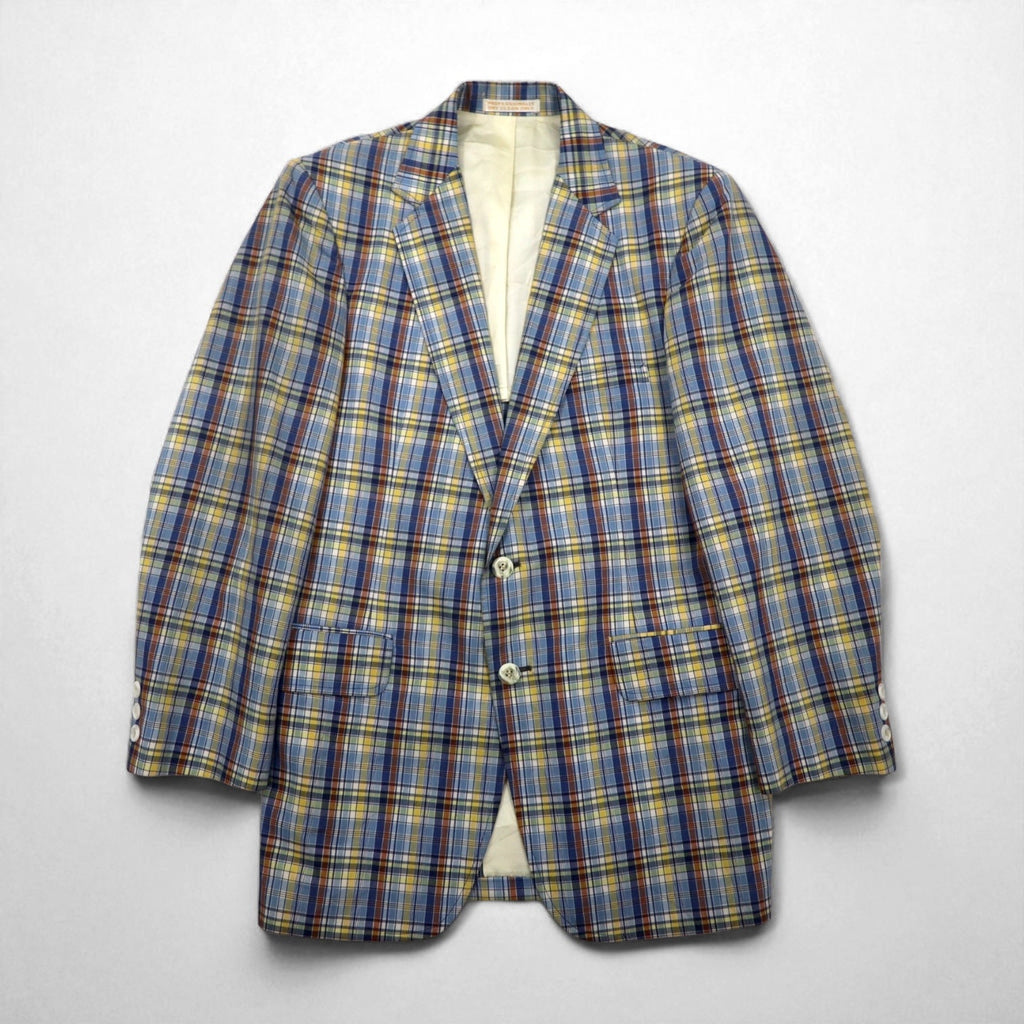 70s USA Vintage Jacket Freg's 2B テーラードジャケット M ブルー マドラス チェック