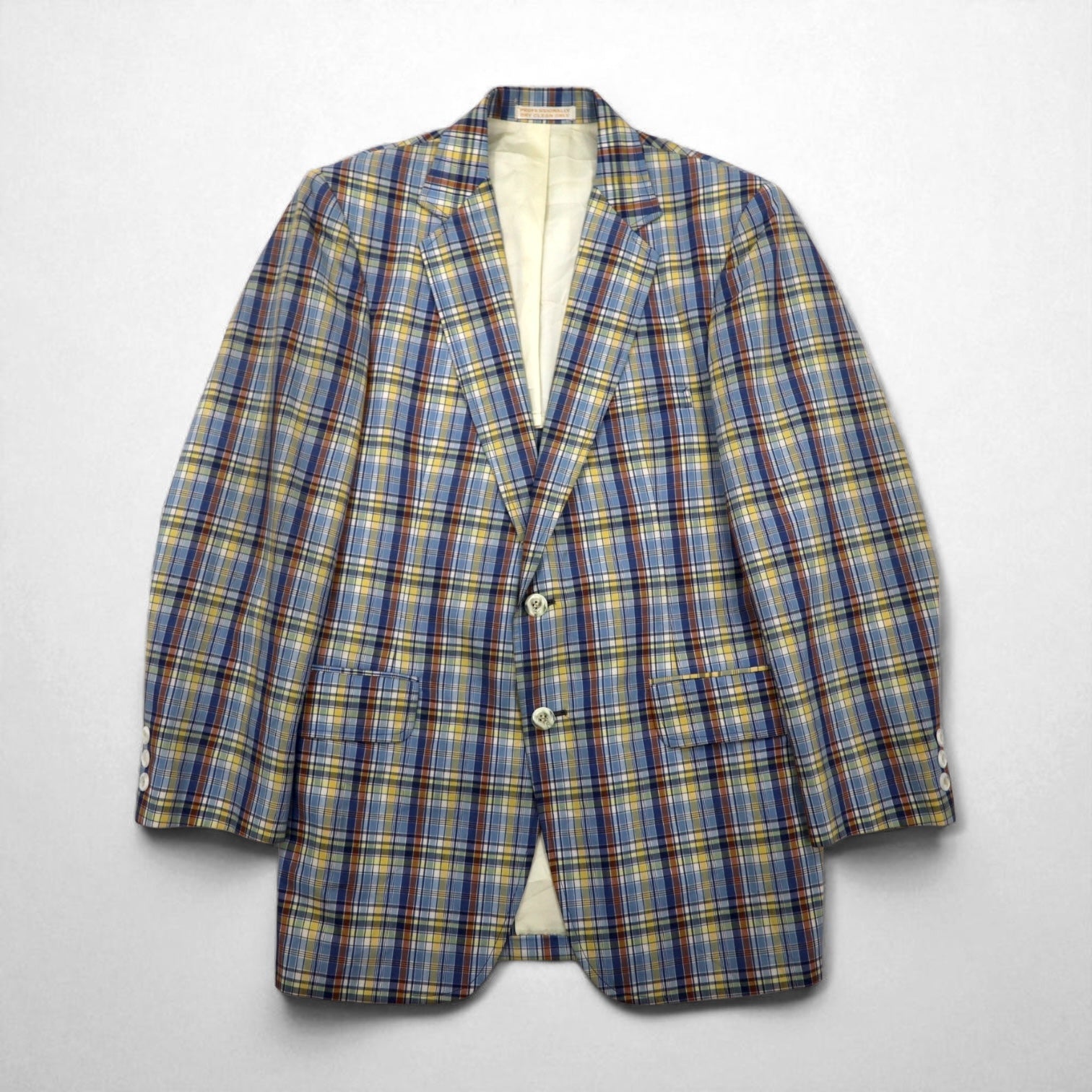 70s USA Vintage Jacket Freg's 2B テーラードジャケット M ブルー マドラス チェック