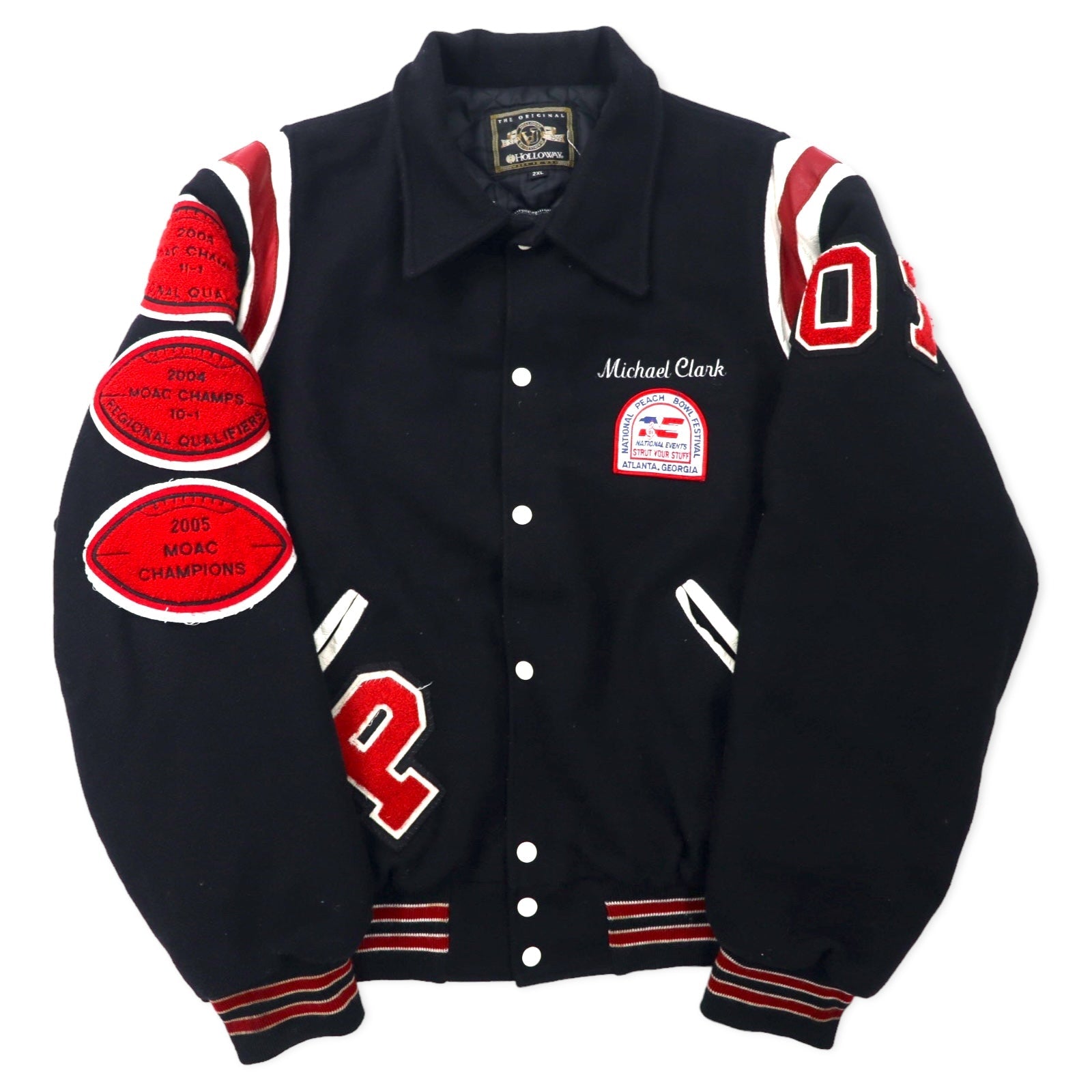 HOLLOWAY Prodotto negli Stati Uniti anni '90 Giacca College 2XL Nera Lana Fodera Trapuntata Applicazioni