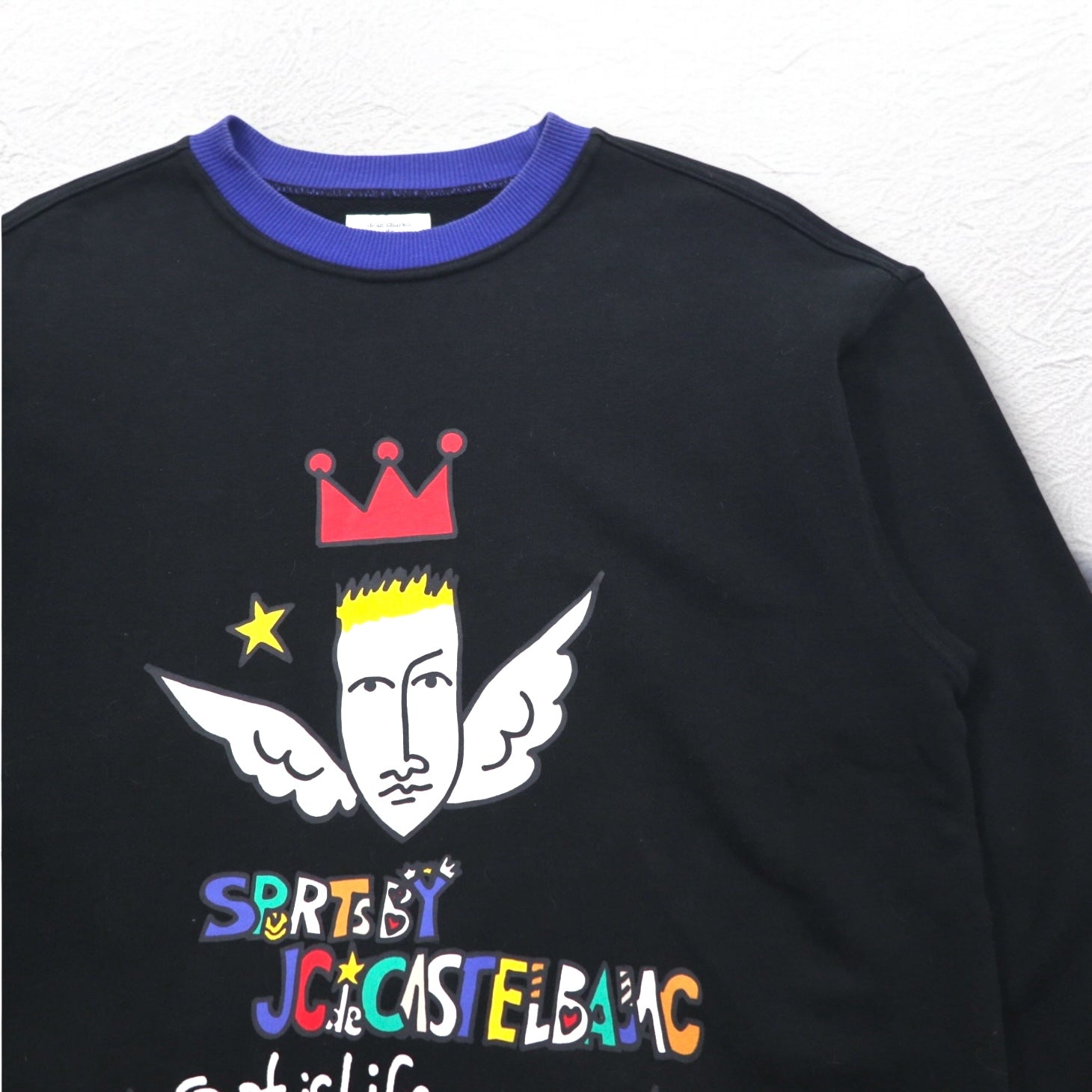 Castelbajac sport anni '90 felpa con stampa personaggio, taglia M, colore nero, in cotone.