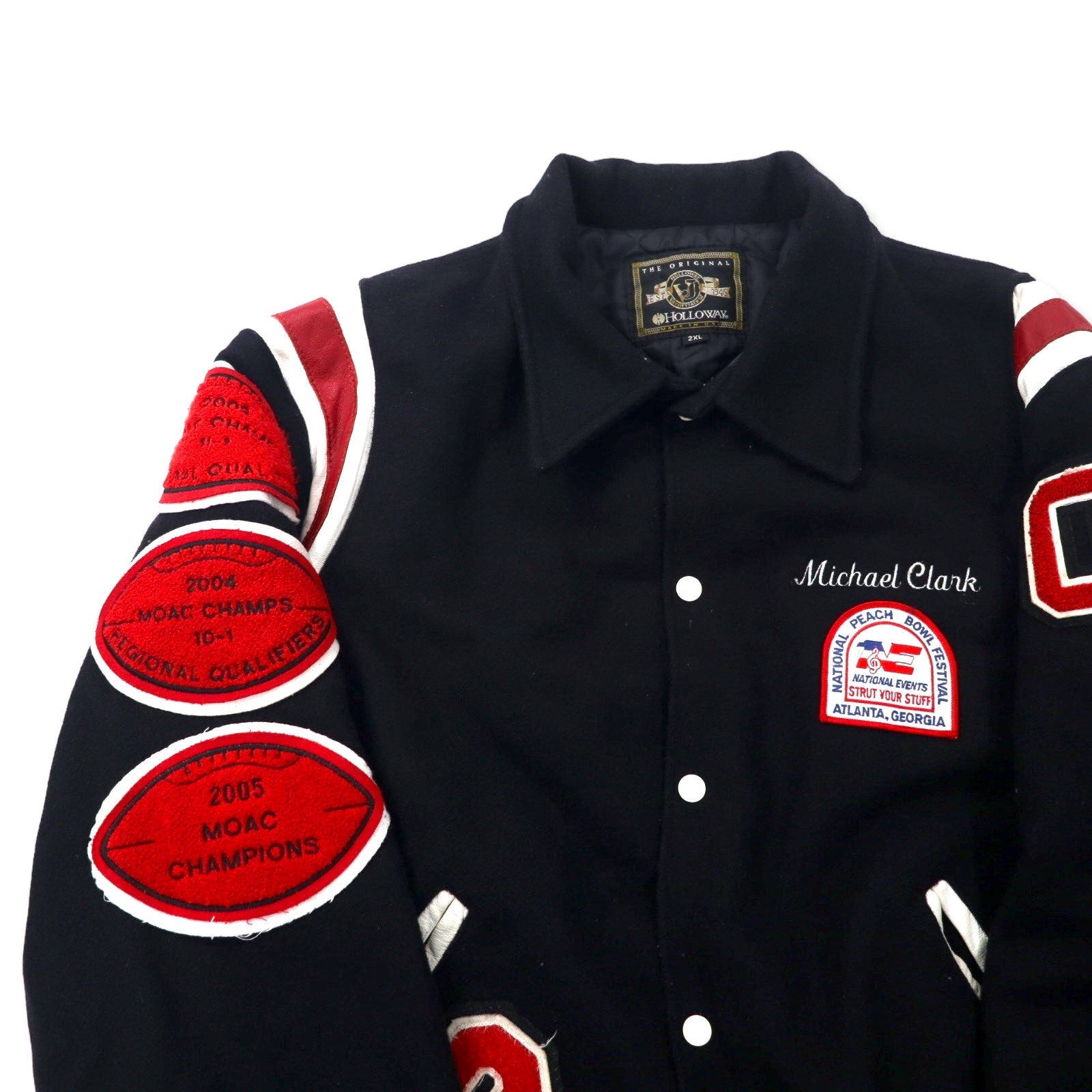 HOLLOWAY Prodotto negli Stati Uniti anni '90 Giacca College 2XL Nera Lana Fodera Trapuntata Applicazioni