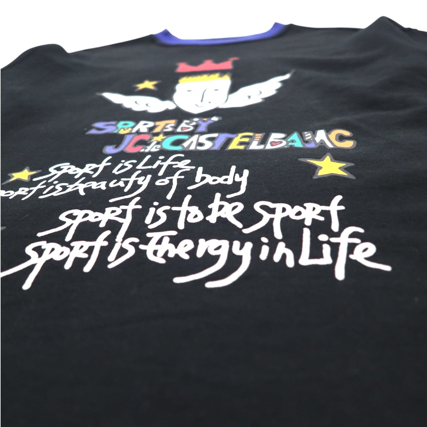 Castelbajac sport anni '90 felpa con stampa personaggio, taglia M, colore nero, in cotone.