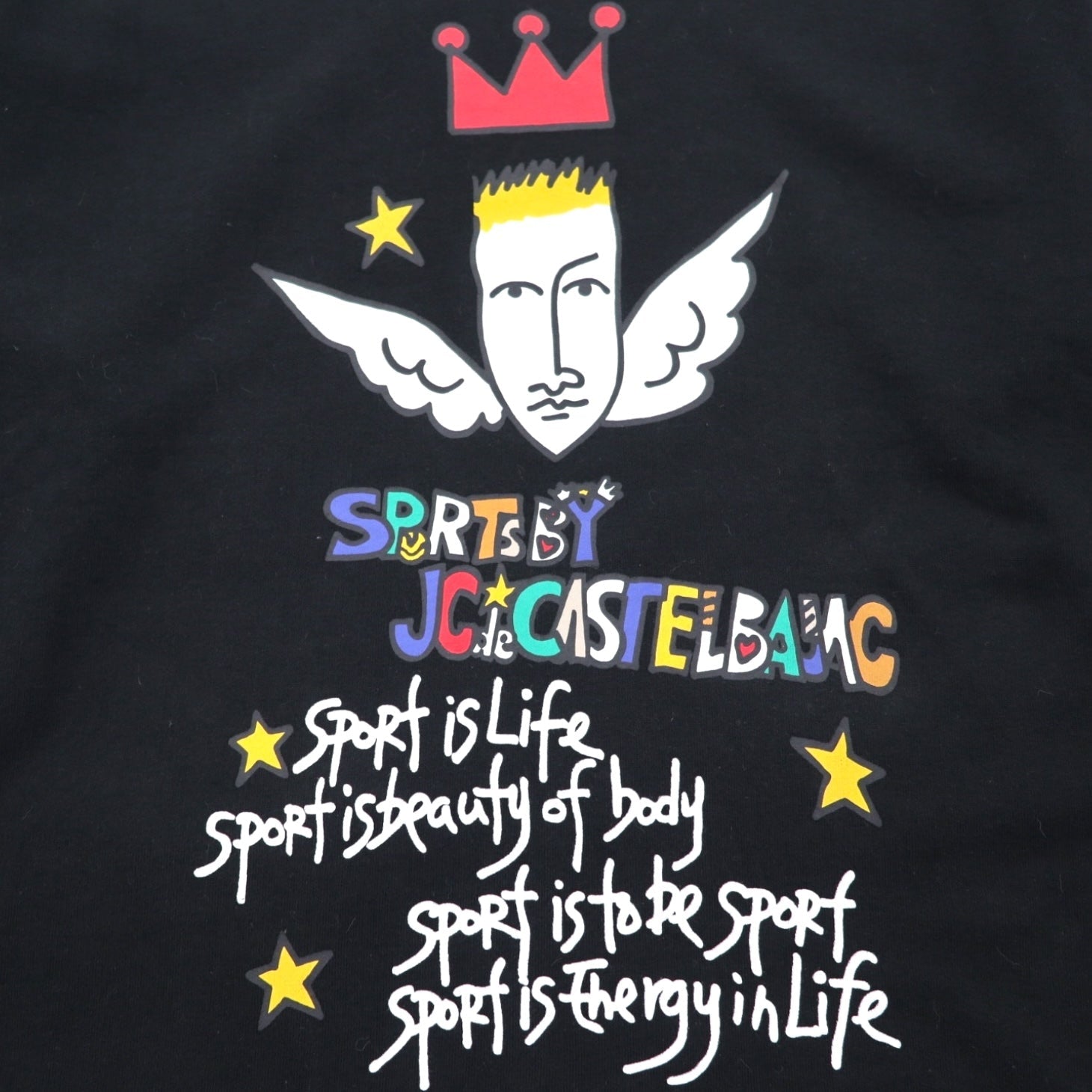 Castelbajac sport anni '90 felpa con stampa personaggio, taglia M, colore nero, in cotone.