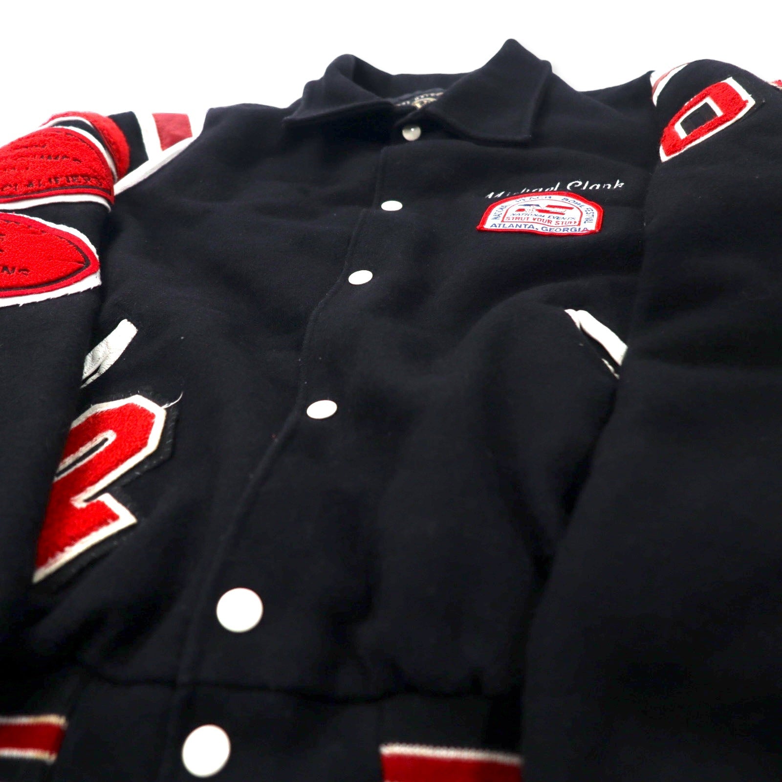 HOLLOWAY Prodotto negli Stati Uniti anni '90 Giacca College 2XL Nera Lana Fodera Trapuntata Applicazioni