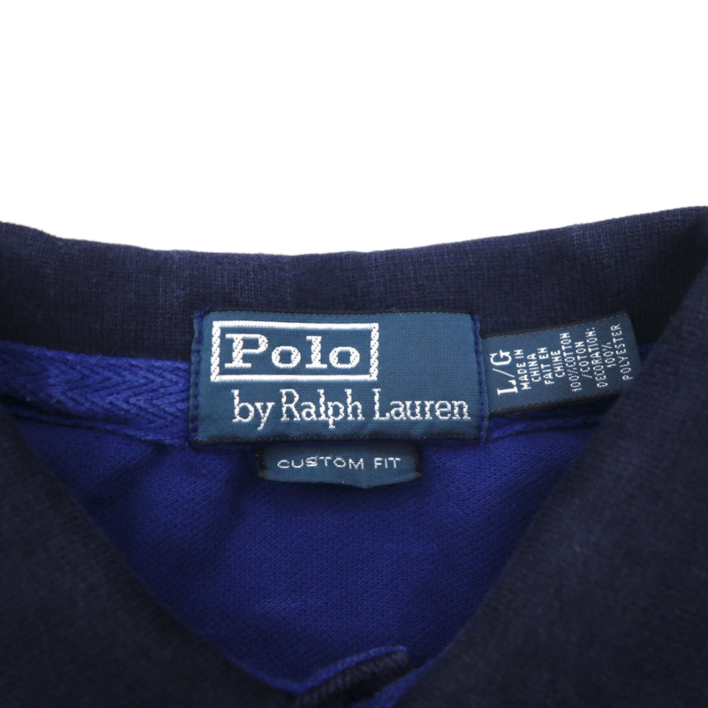 Polo by Ralph Lauren anni '90, polo ricamata a cavallino grande SWEDEN, taglia L, blu, cotone piqué, numerata CUSTOM FIT