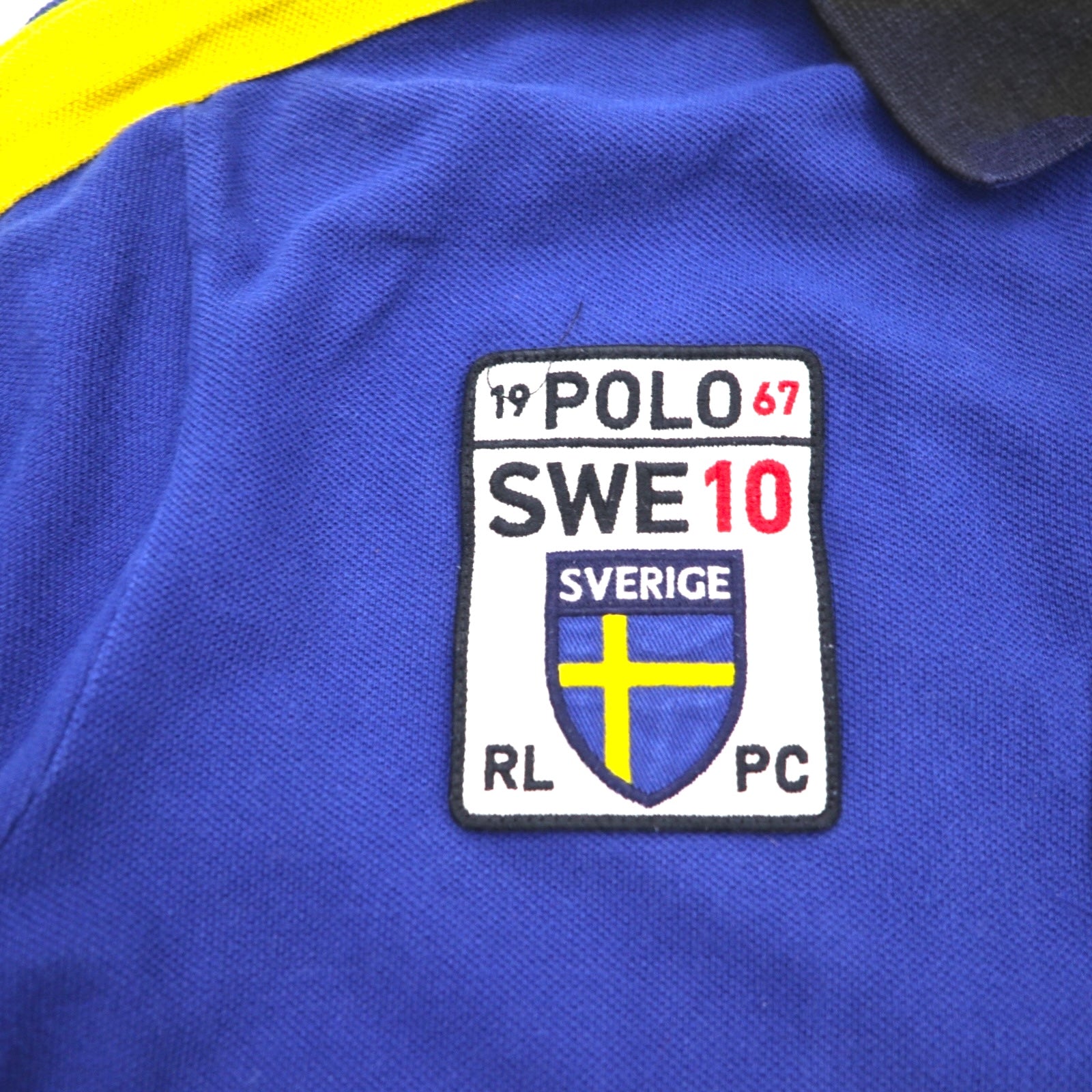 Polo by Ralph Lauren anni '90, polo ricamata a cavallino grande SWEDEN, taglia L, blu, cotone piqué, numerata CUSTOM FIT