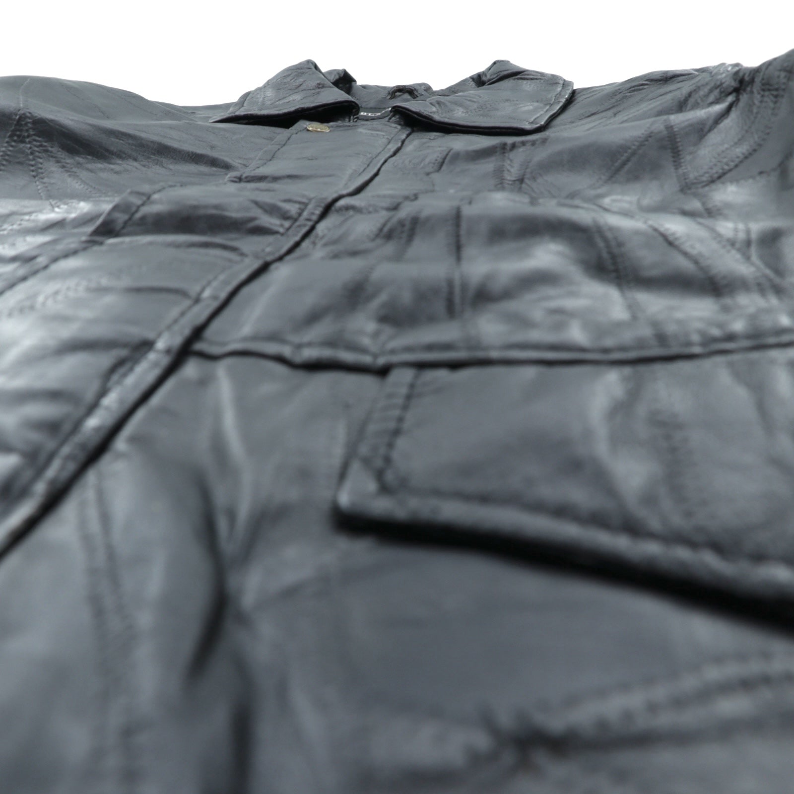 BLACK LEDER ラムレザー ツギハギ パッチワーク ハーフコート L ブラック 比翼 ジップアップ