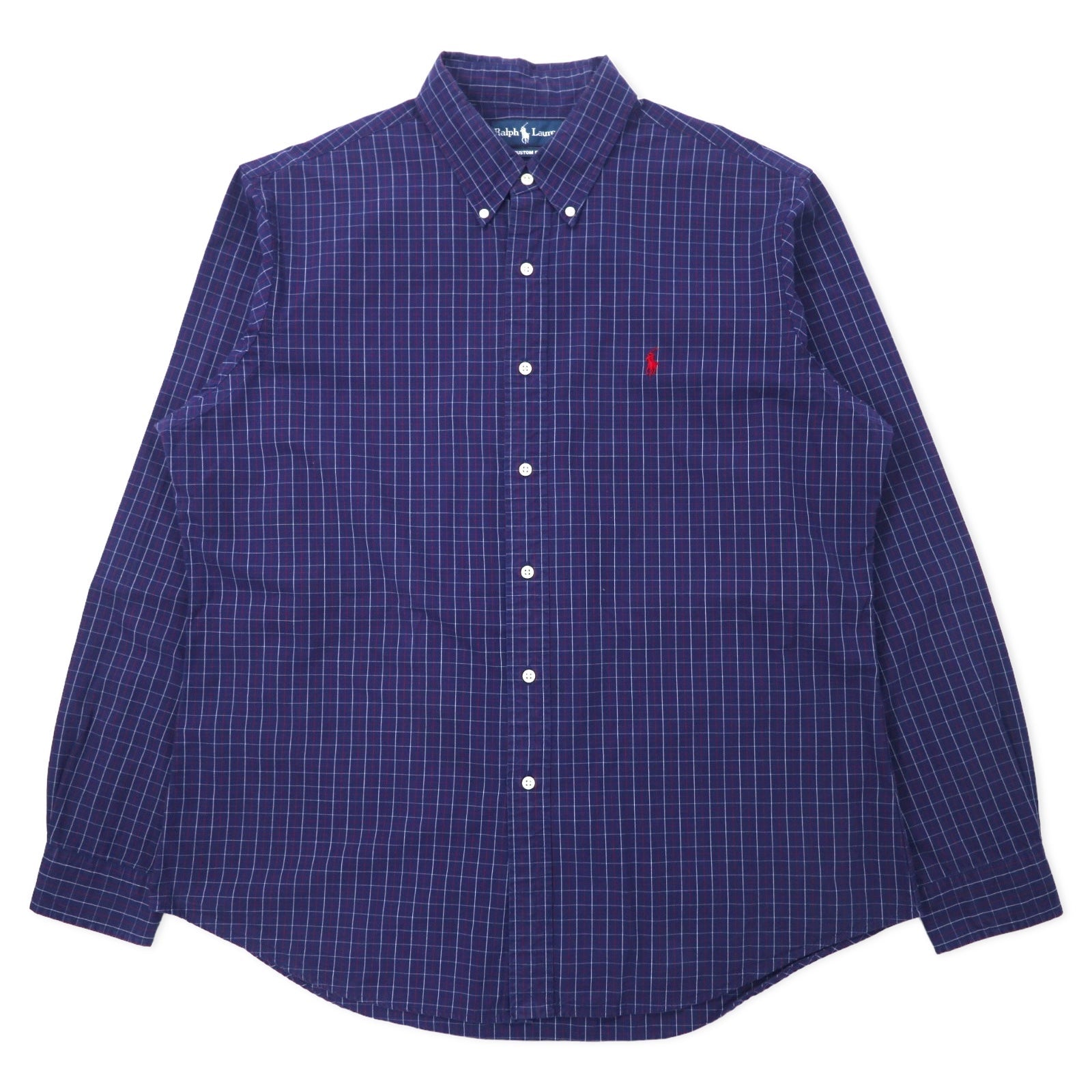 Camicia button-down Ralph Lauren con motivo Windowpane, taglia XL, blu navy, cotone CUSTOM FIT, ricamo Small Pony