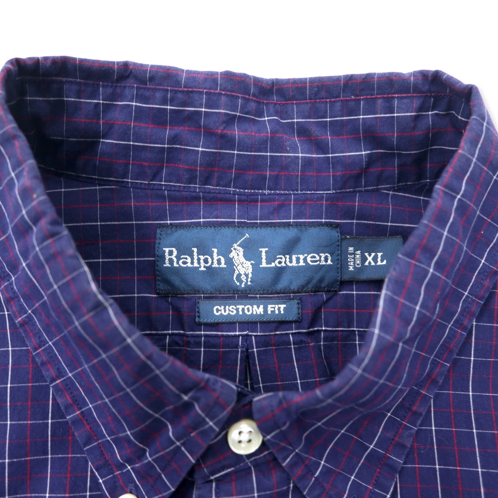 Camicia button-down Ralph Lauren con motivo Windowpane, taglia XL, blu navy, cotone CUSTOM FIT, ricamo Small Pony