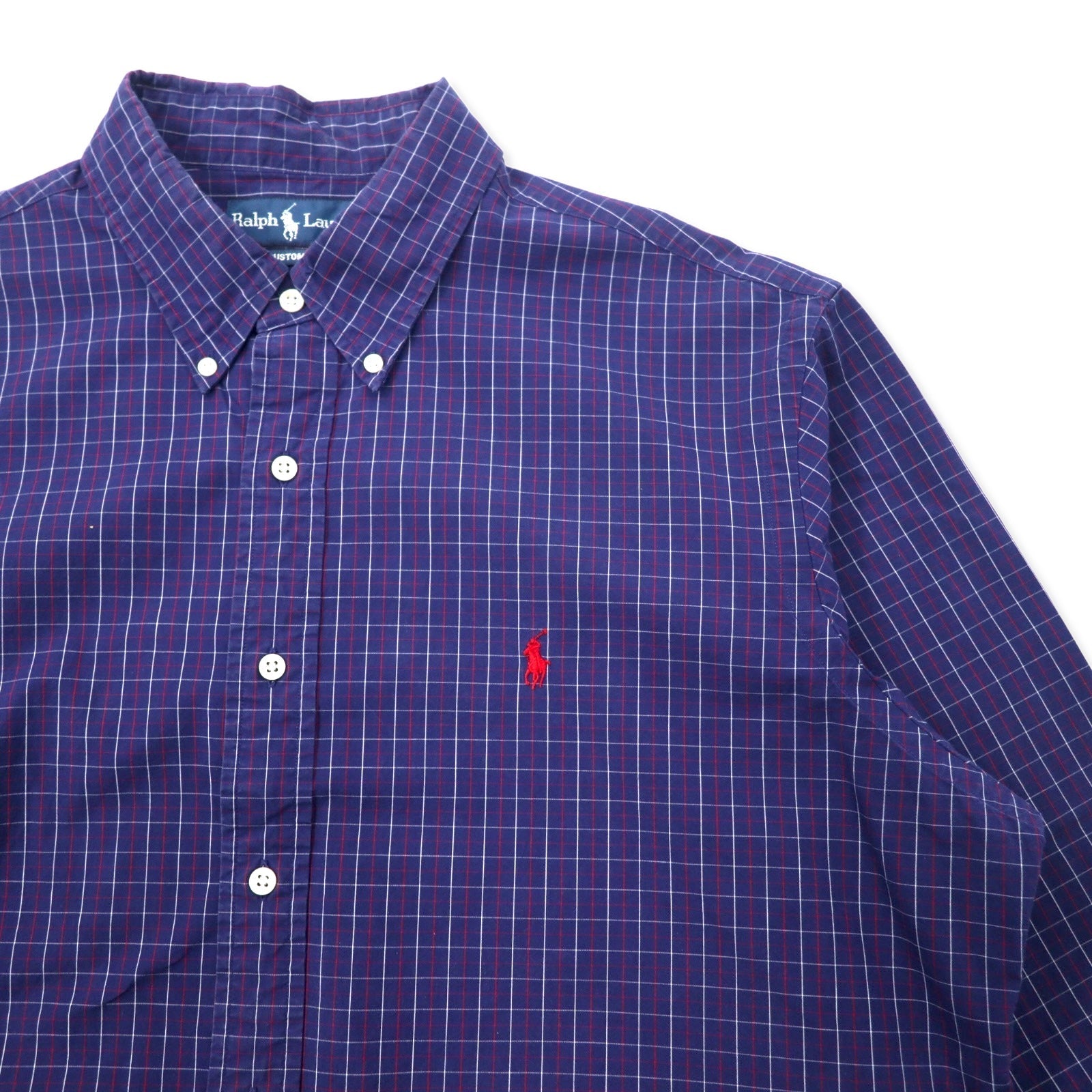 Camicia button-down Ralph Lauren con motivo Windowpane, taglia XL, blu navy, cotone CUSTOM FIT, ricamo Small Pony