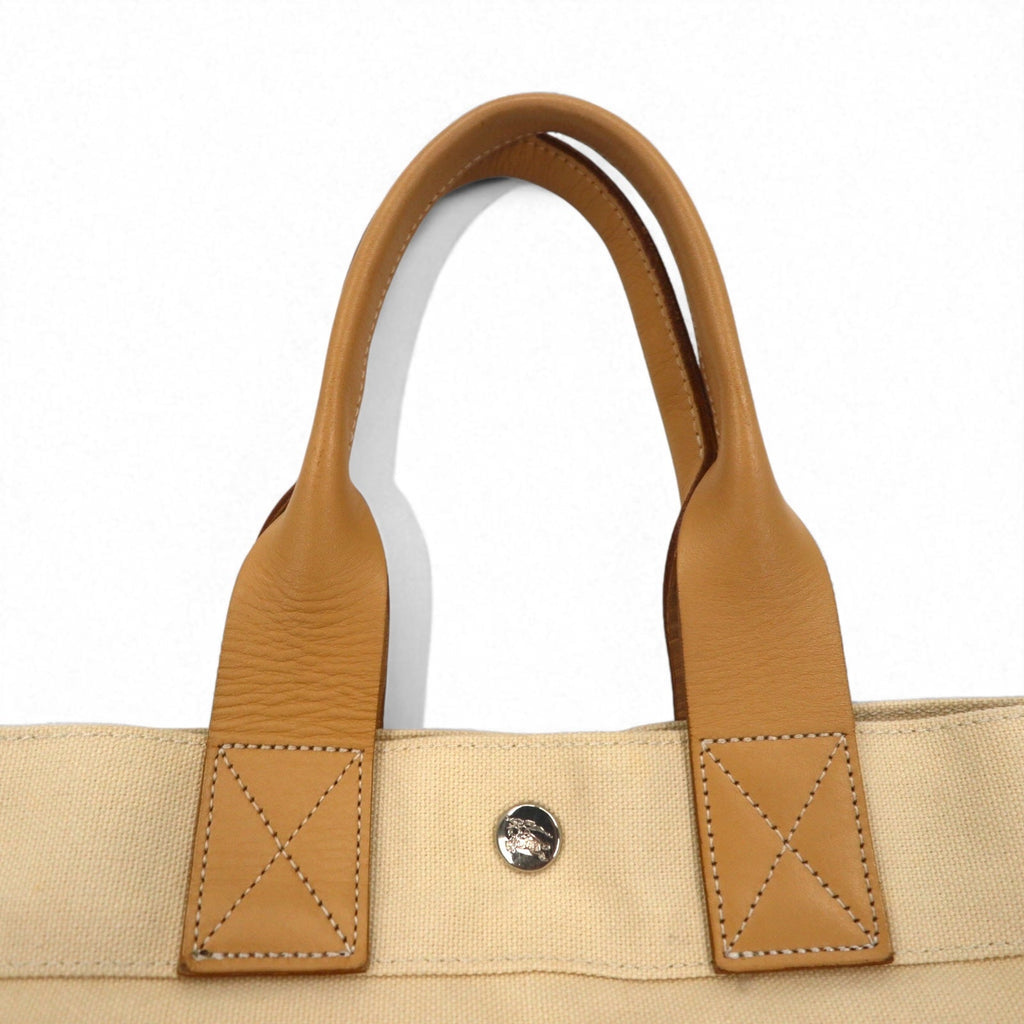 BURBERRY BLUE LABEL レザーハンドル キャンバス トートバッグ クリーム 牛革 日本製