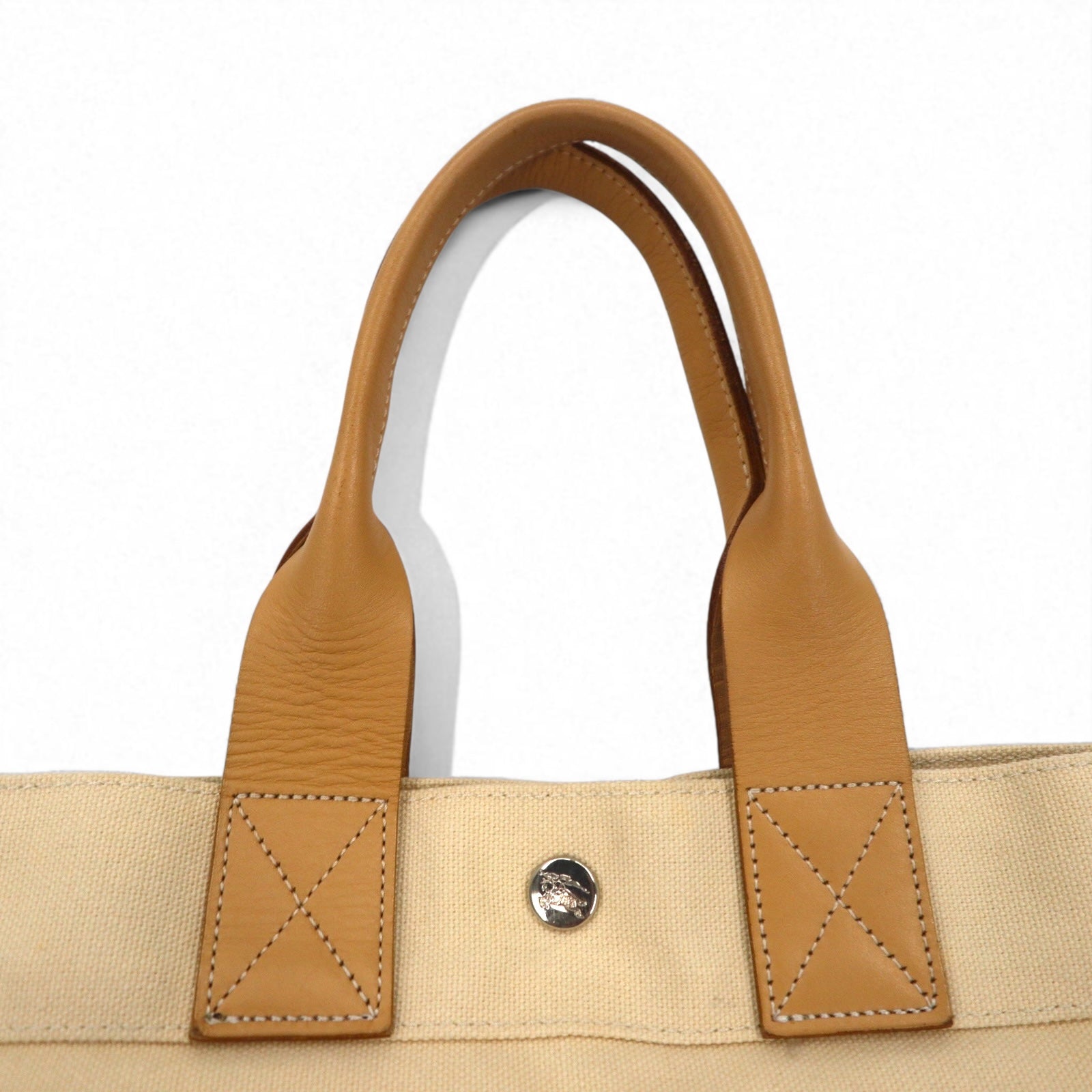 BURBERRY BLUE LABEL レザーハンドル キャンバス トートバッグ クリーム 牛革 日本製