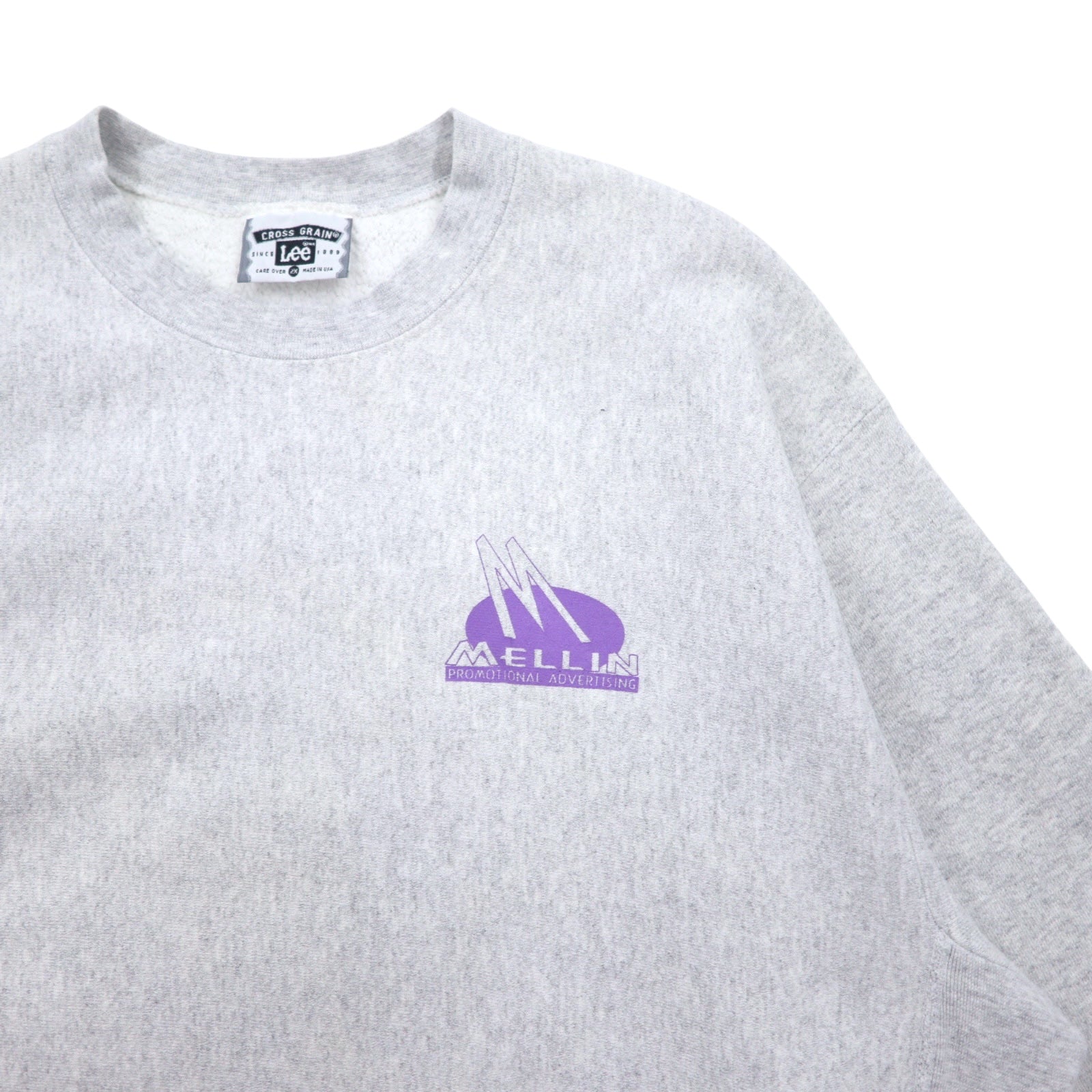 Lee CROSS GRAIN anni '90, fabbricato negli USA, Reverse Weave, felpa 2XL, grigia, cotone, MELLIN, logo piccolo