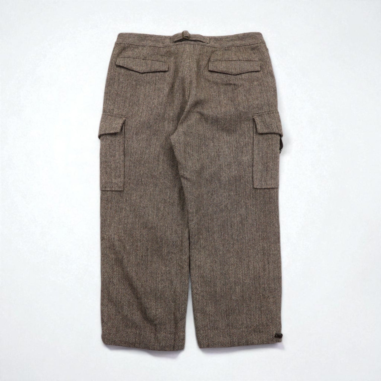 POLO JEANS COMPANY RALPH LAUREN Pantaloni cropped ampi in tweed anni '90, taglia M, marroni, in lana spigata CITY TWEED, mai usati