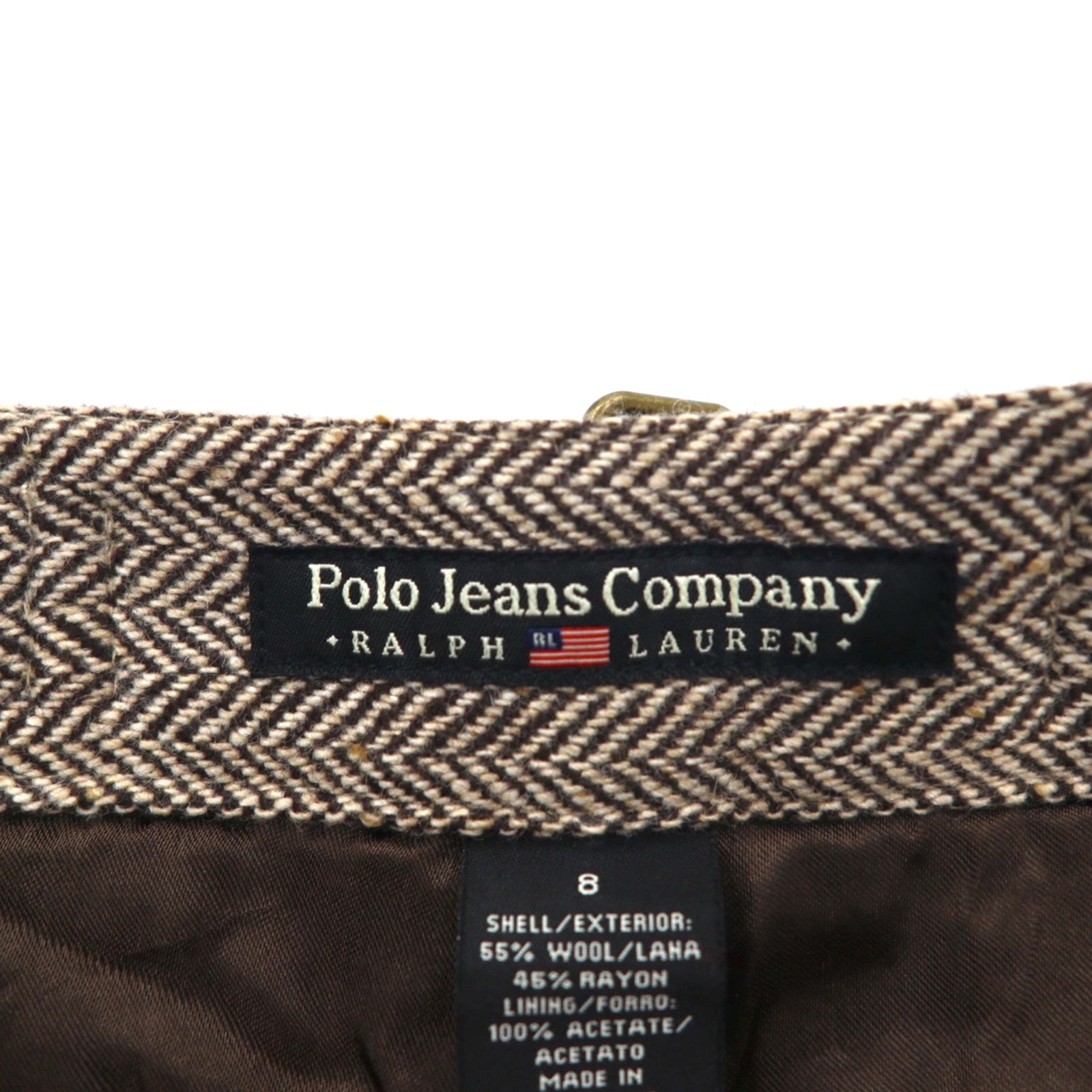 POLO JEANS COMPANY RALPH LAUREN Pantaloni cropped ampi in tweed anni '90, taglia M, marroni, in lana spigata CITY TWEED, mai usati