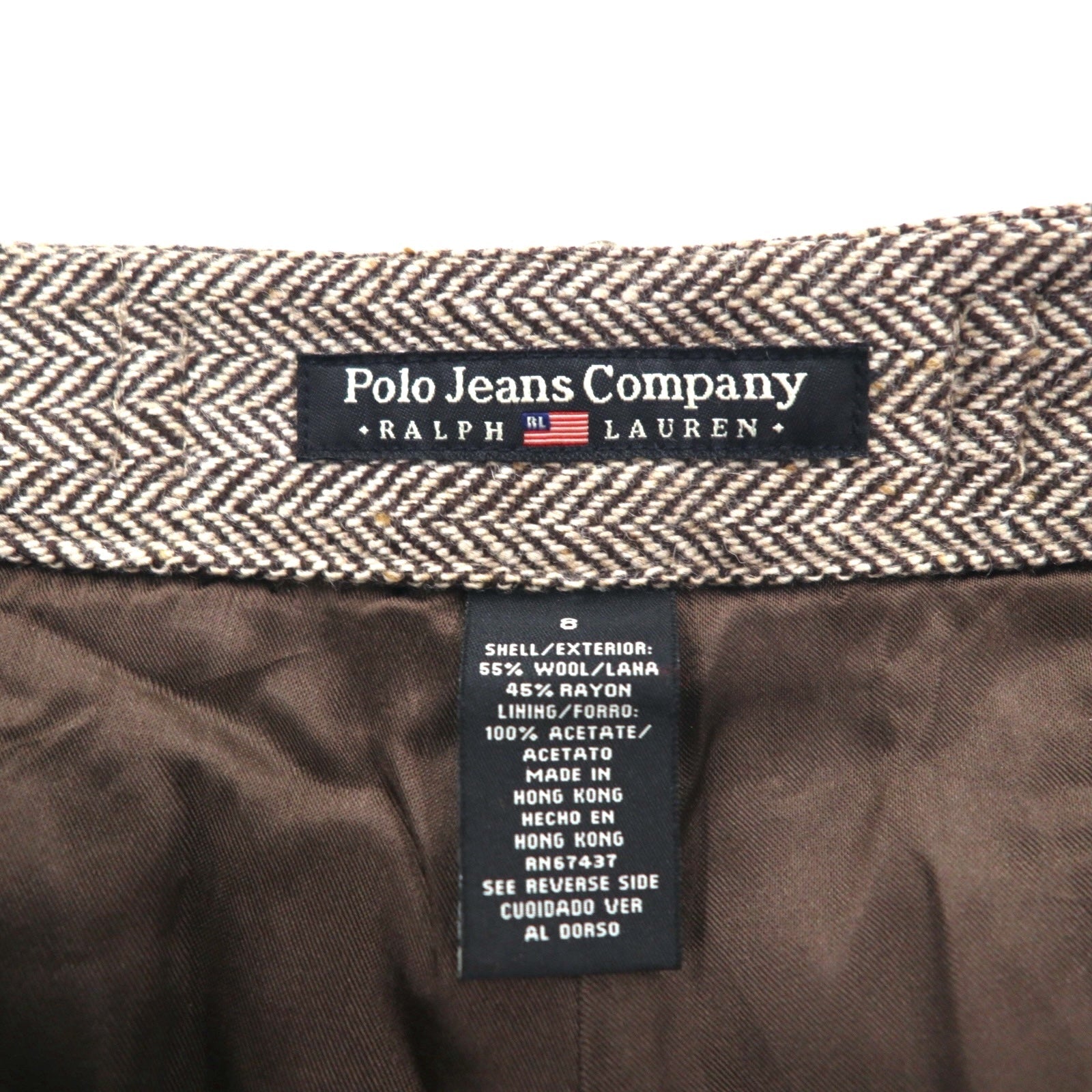 POLO JEANS COMPANY RALPH LAUREN Pantaloni cropped ampi in tweed anni '90, taglia M, marroni, in lana spigata CITY TWEED, mai usati