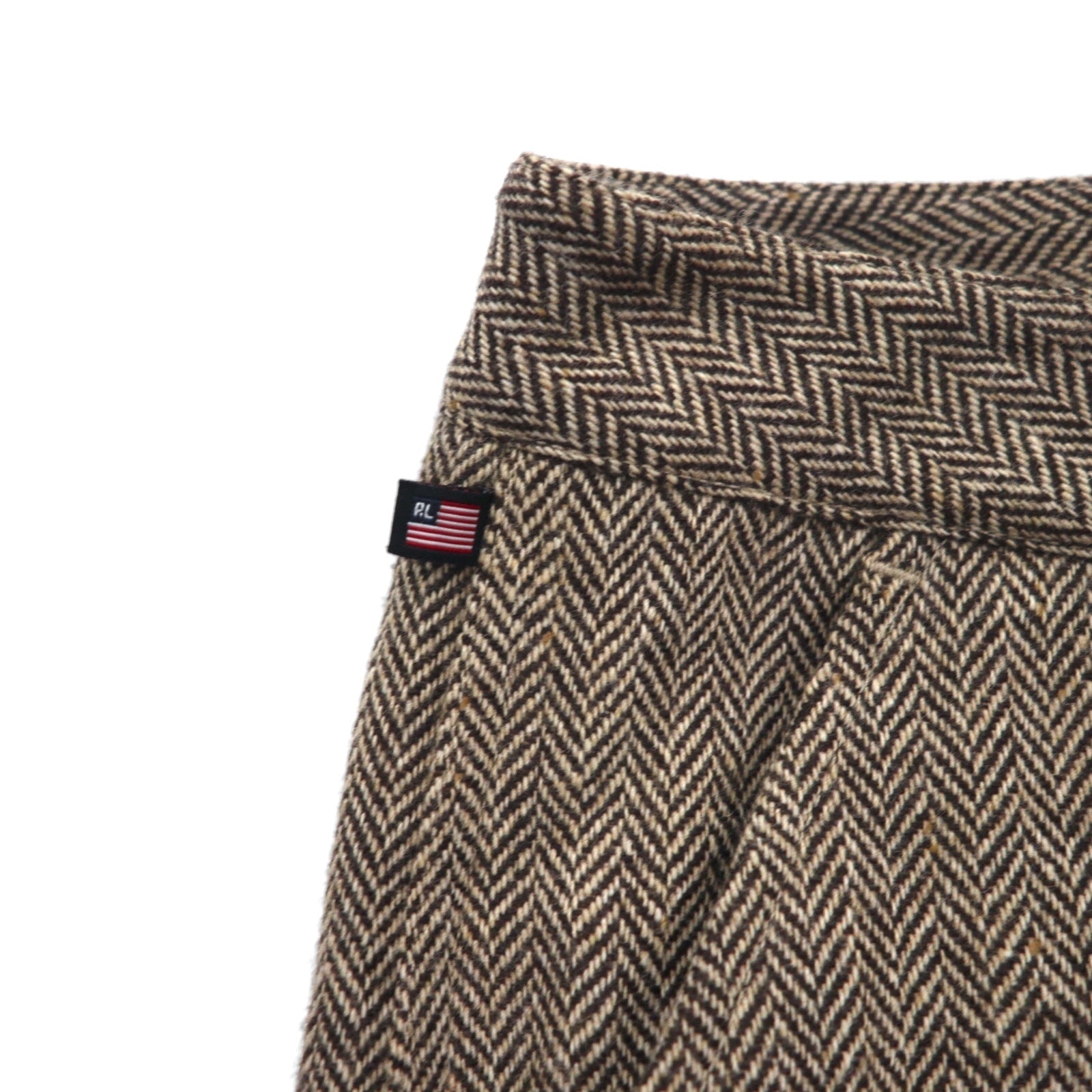 POLO JEANS COMPANY RALPH LAUREN Pantaloni cropped ampi in tweed anni '90, taglia M, marroni, in lana spigata CITY TWEED, mai usati