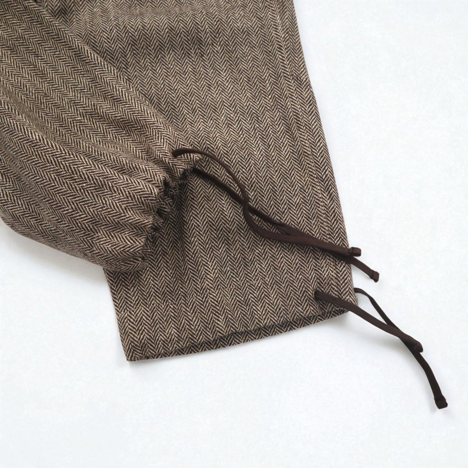 POLO JEANS COMPANY RALPH LAUREN Pantaloni cropped ampi in tweed anni '90, taglia M, marroni, in lana spigata CITY TWEED, mai usati