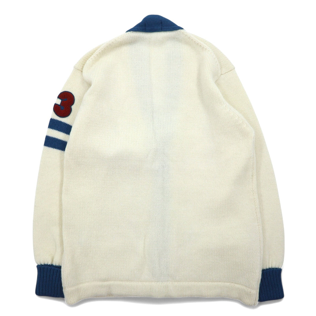 Cardigan vintage LANG DICK anni '90 con scritte, taglia L, color crema, in lana, con applicazioni, made in Japan