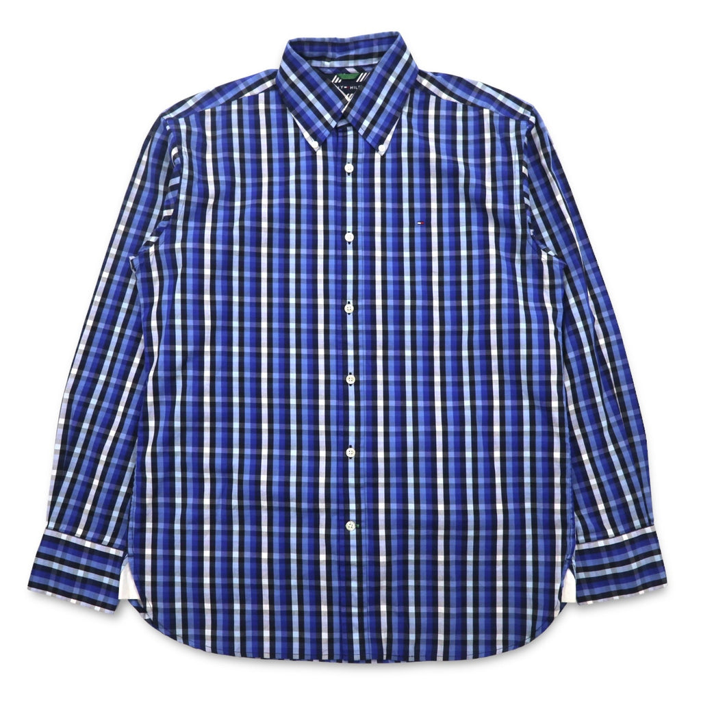 TOMMY HILFIGER Camicia button-down M, blu a quadri, cotone, taglia abbondante