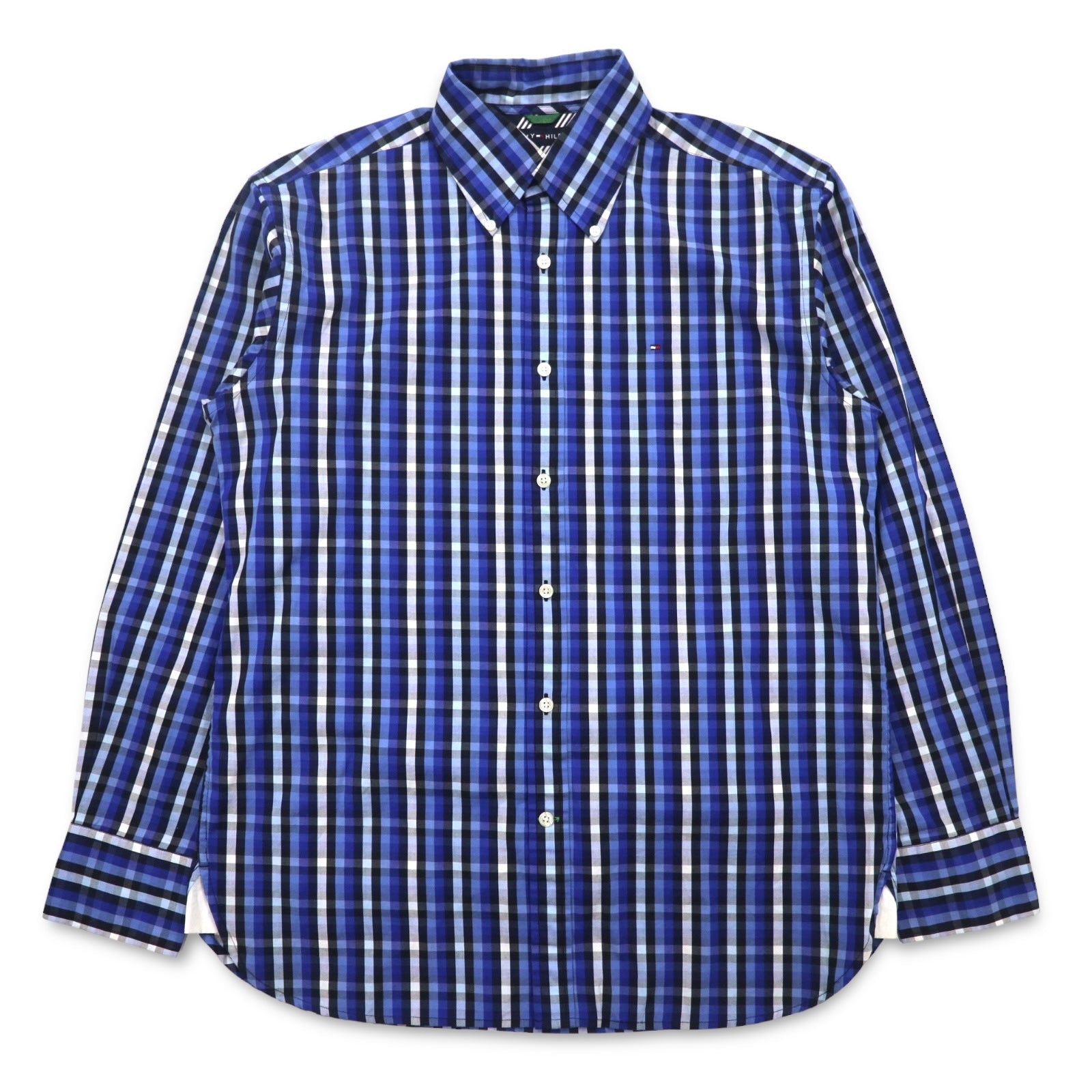 TOMMY HILFIGER Camicia button-down M, blu a quadri, cotone, taglia abbondante