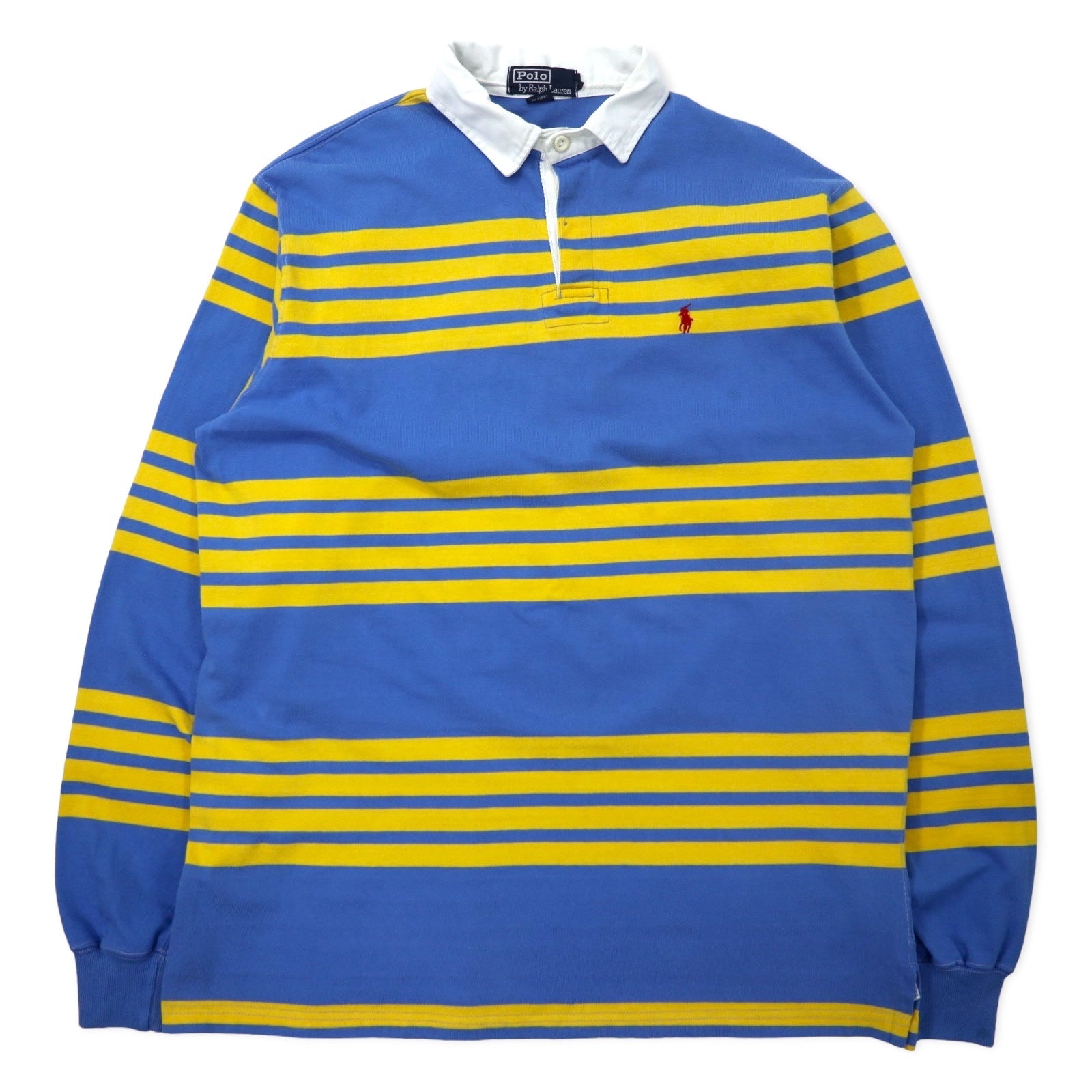 Polo by Ralph Lauren maglietta rugby a righe made in USA, taglia L, blu e gialla, cotone, ricamo piccolo pony