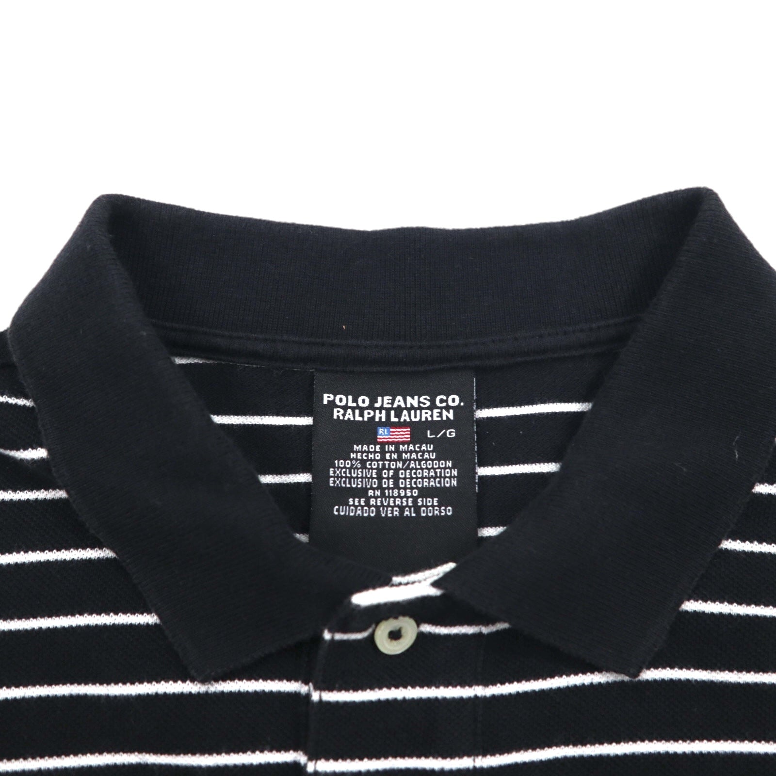 POLO JEANS CO. RALPH LAUREN 90年代 ボーダー ポロシャツ L ブラック ワンポイントロゴ刺繍