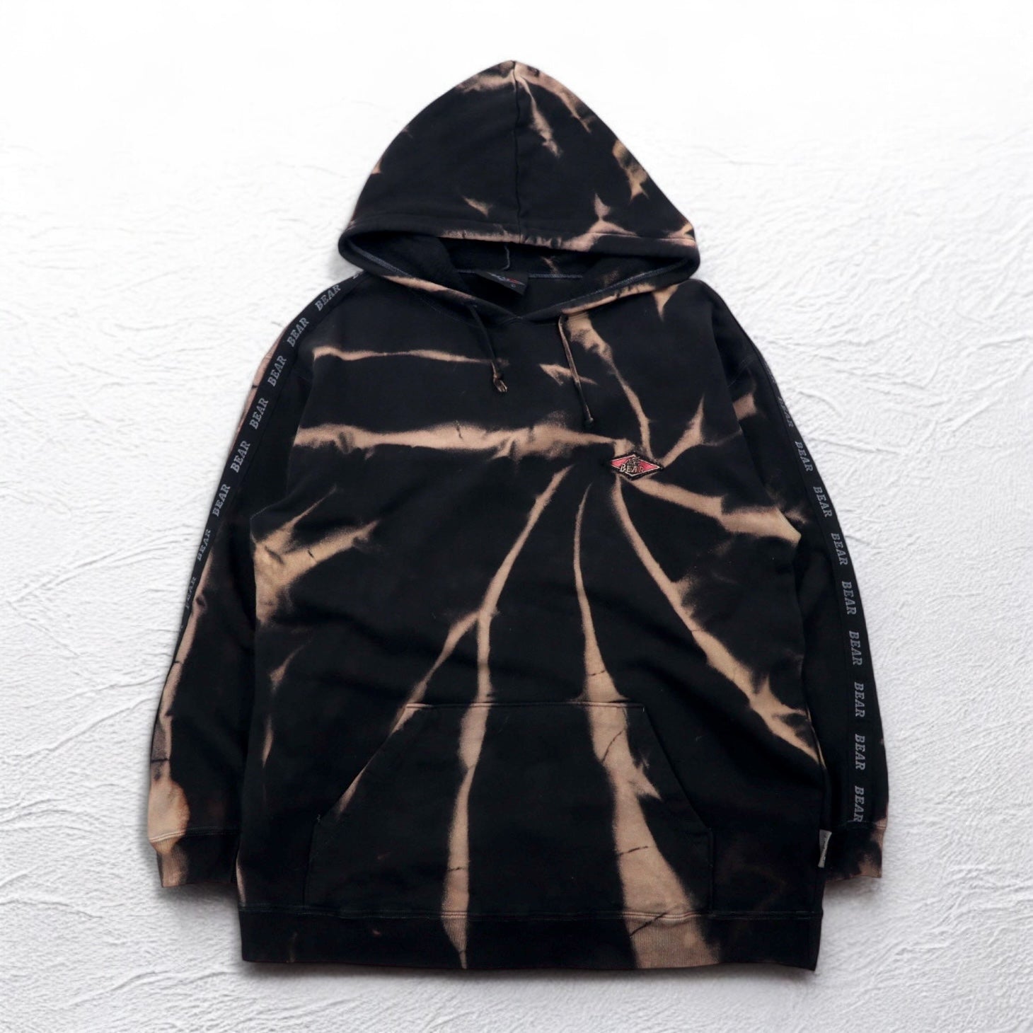 BEAR USA Anni '90 Felpa con cappuccio tie-dye L Nero Cotone Candeggiato