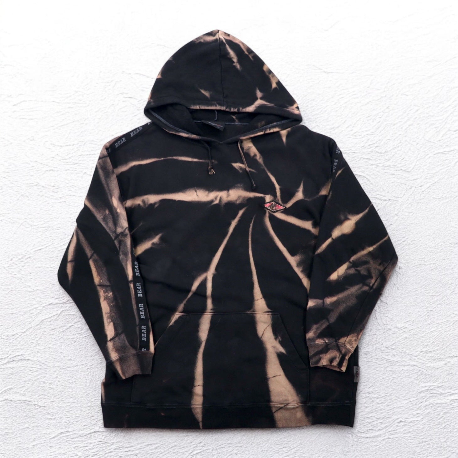 BEAR USA Anni '90 Felpa con cappuccio tie-dye L Nero Cotone Candeggiato