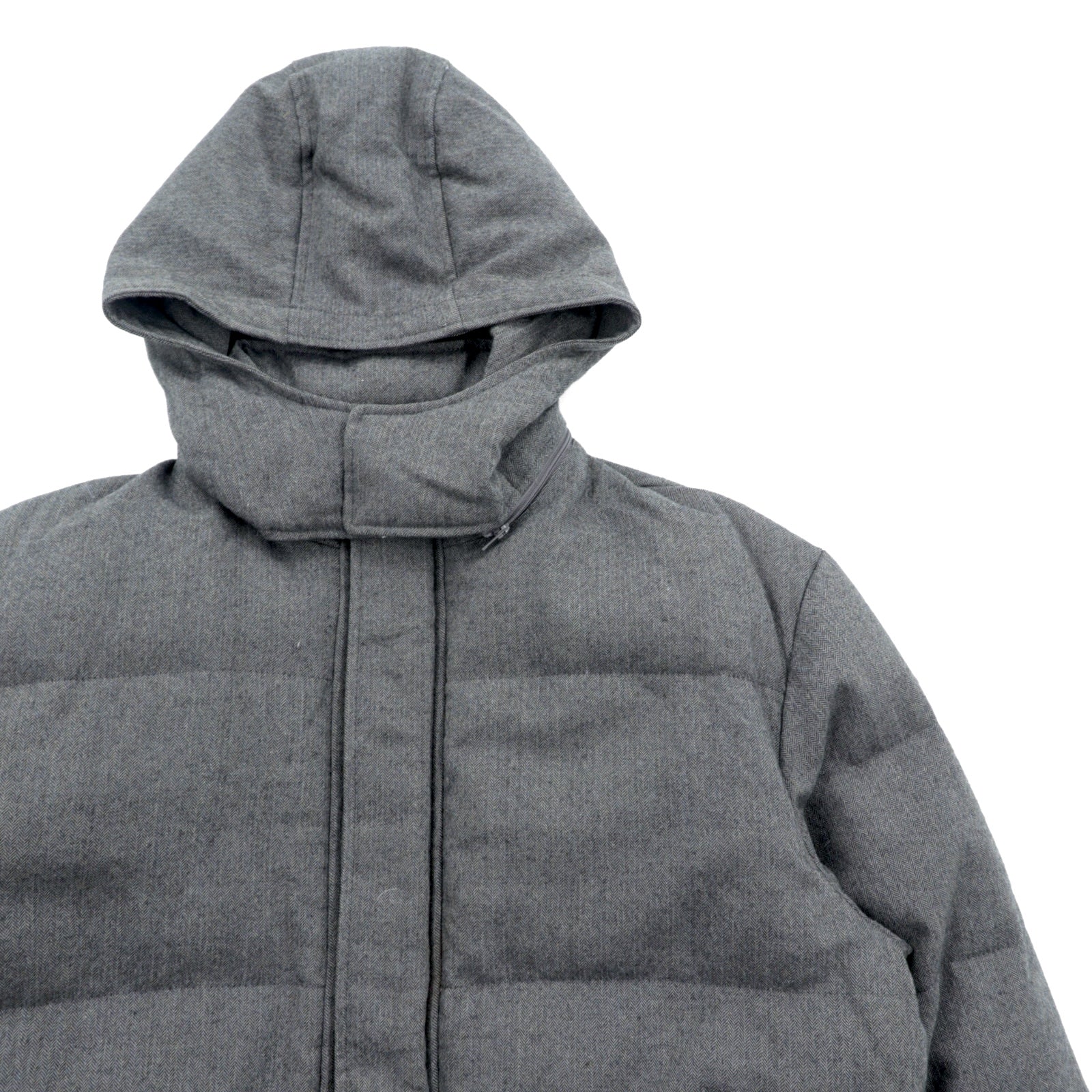 Paul Smith COLLECTION 日本製 ウール ダウンジャケット L グレー ヘリンボーン フード着脱