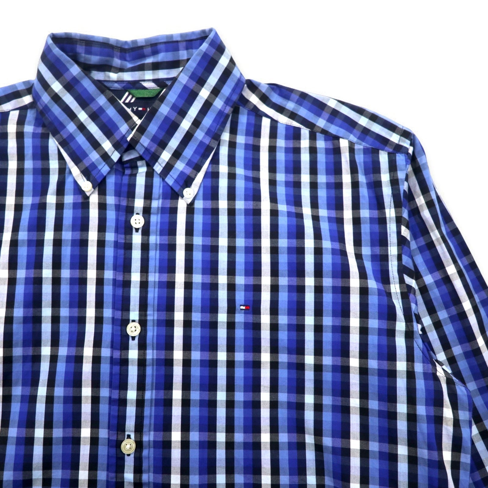 TOMMY HILFIGER Camicia button-down M, blu a quadri, cotone, taglia abbondante