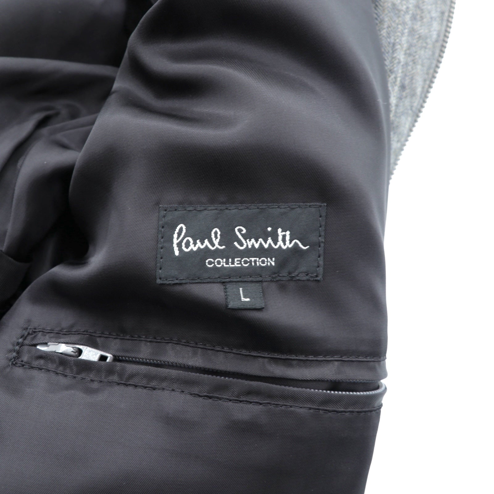 Paul Smith COLLECTION 日本製 ウール ダウンジャケット L グレー ヘリンボーン フード着脱