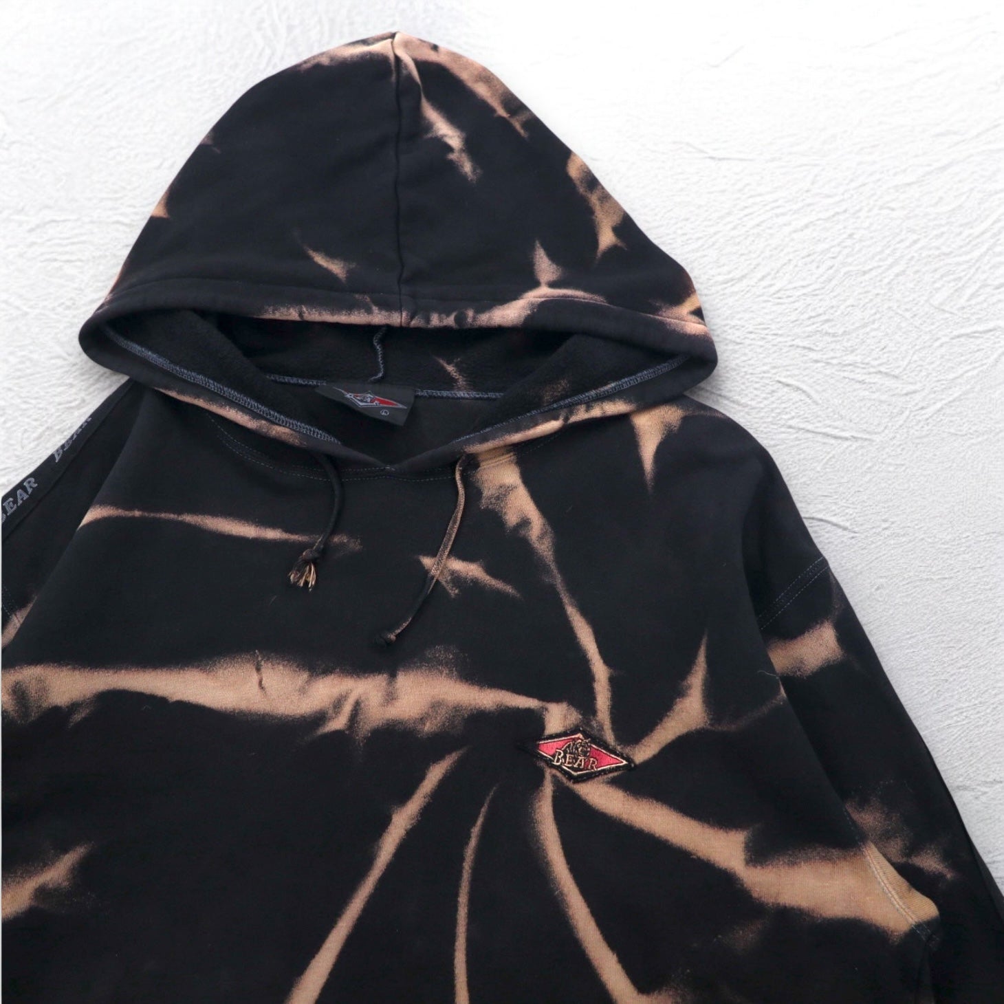 BEAR USA Anni '90 Felpa con cappuccio tie-dye L Nero Cotone Candeggiato