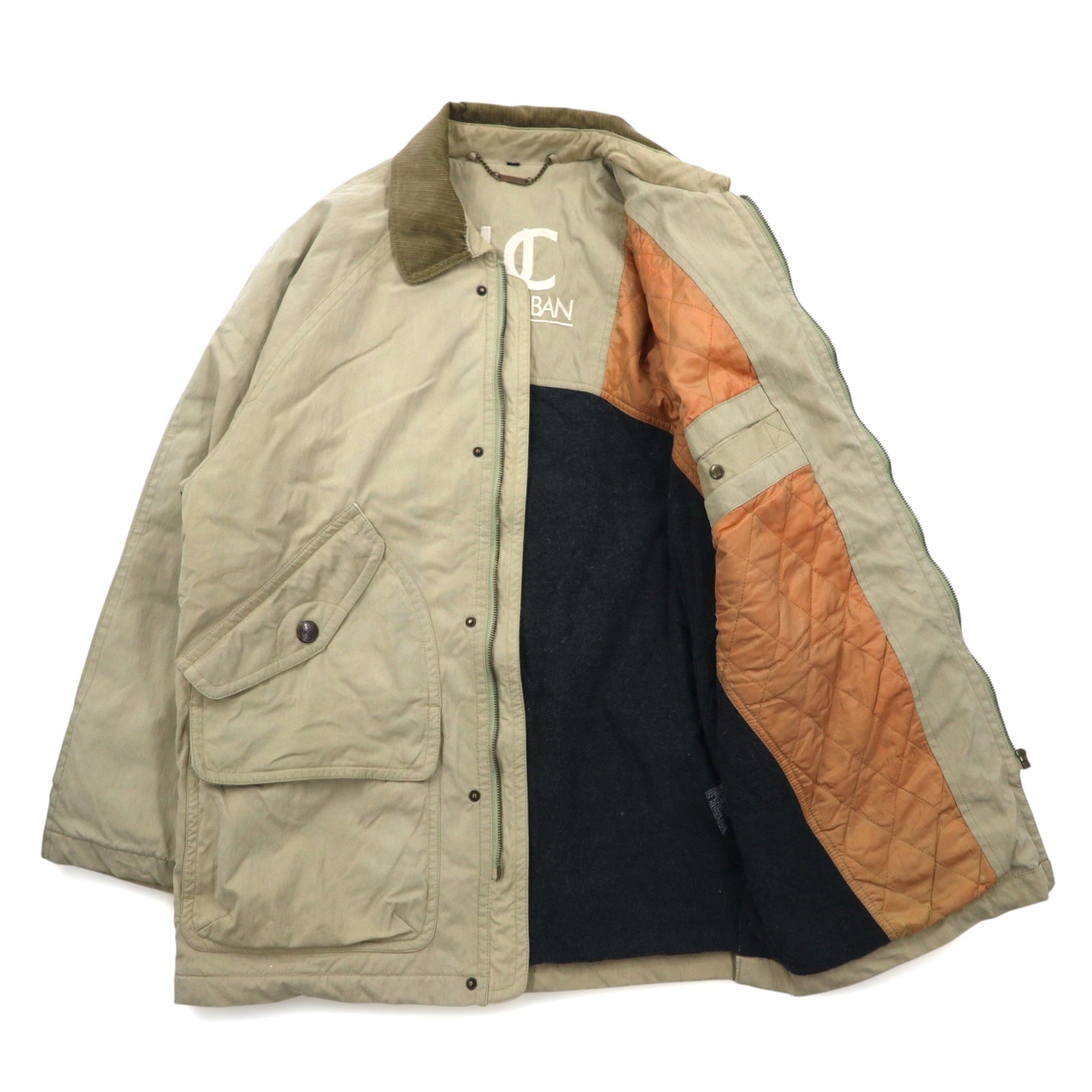 Anni '90 LUC SAINT ALBAN Giacca da caccia Coverall L Beige Colletto in velluto a coste Gomitiere