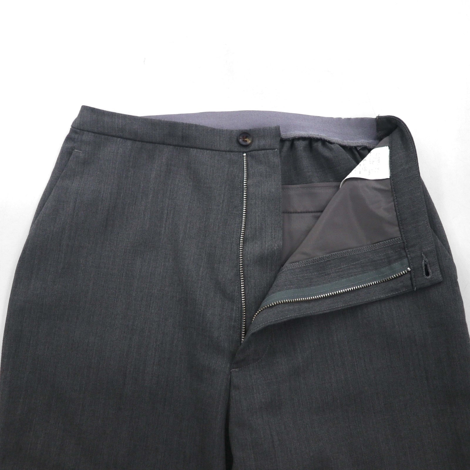 BASISBROEK ベルギー製 イージー スラックスパンツ M グレー ポリエステル ストレッチ