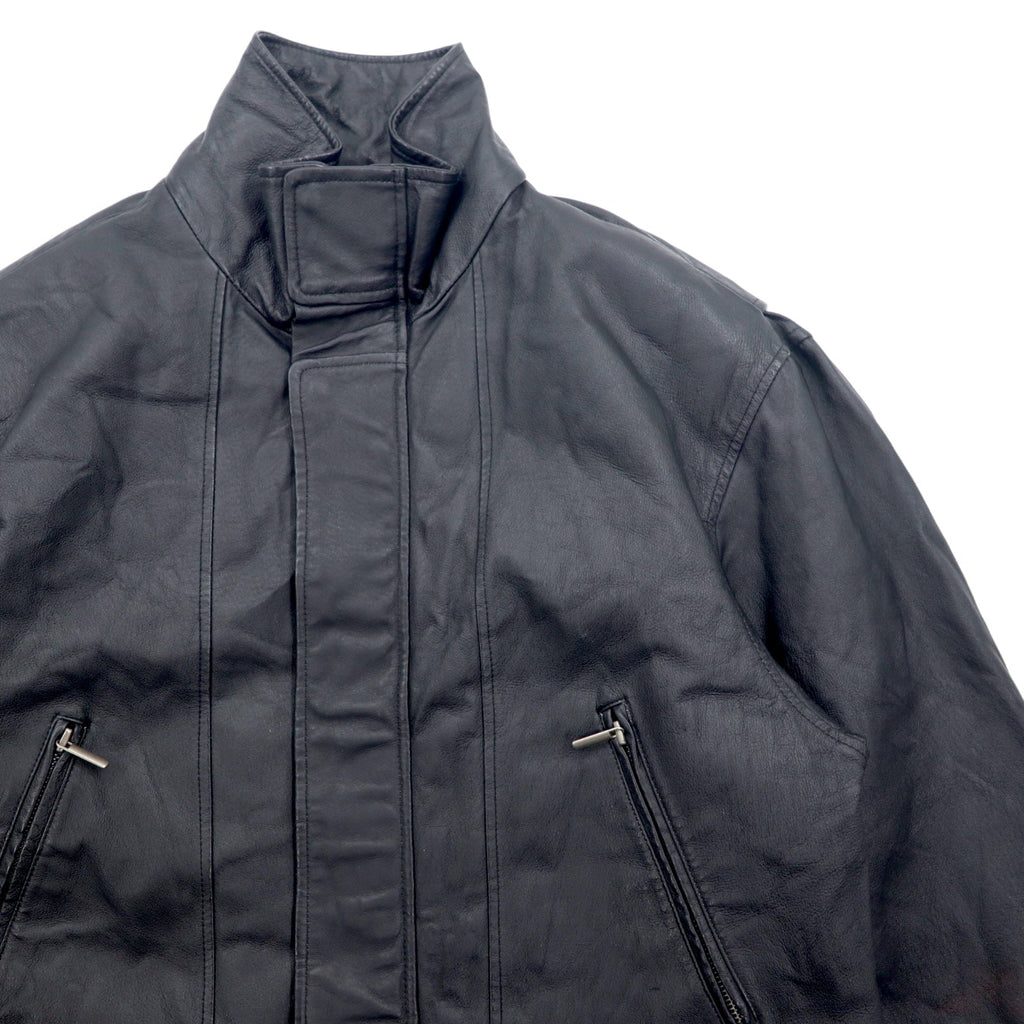 TOWN by London Fog 90年代 スタンドカラー レザーカーコート 中綿 ダブルジップ ジャケット L ブラック ドローコード