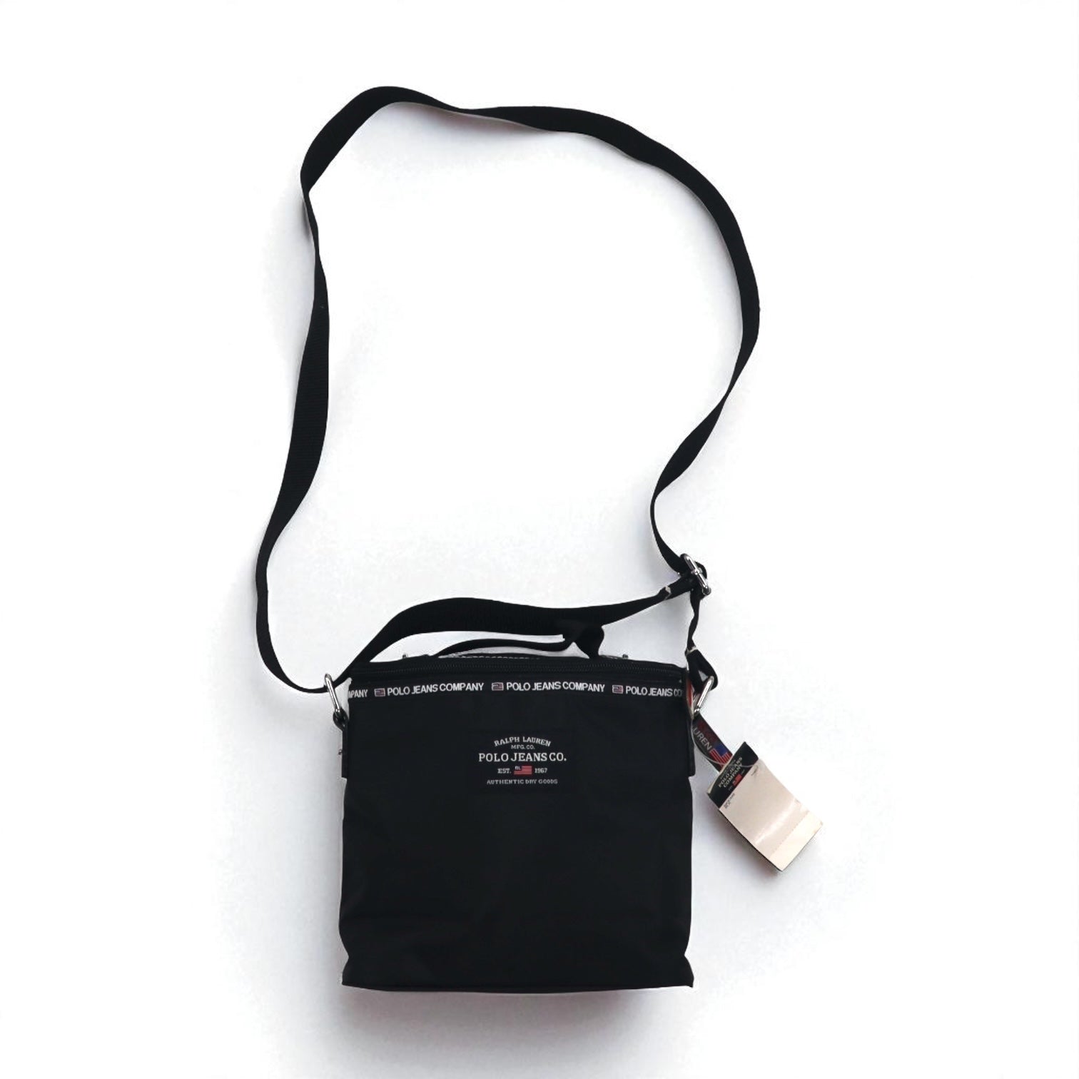 POLO JEANS CO. RALPH LAUREN Borsa a tracolla nera in nylon, nuova