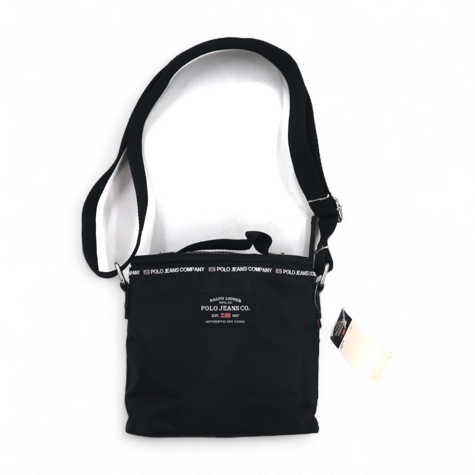 POLO JEANS CO. RALPH LAUREN Borsa a tracolla nera in nylon, nuova
