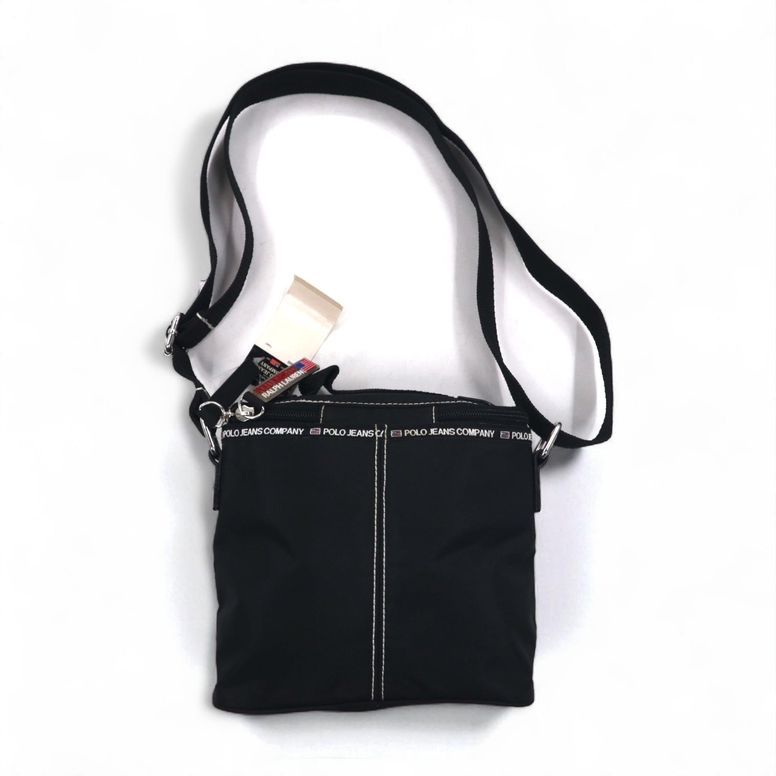 POLO JEANS CO. RALPH LAUREN Borsa a tracolla nera in nylon, nuova